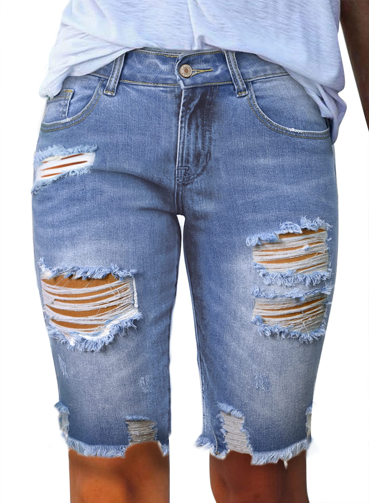 Sidefeel Women's Bermuda Shorts - Raw Hem Denim Shorts for Summer | High Waisted Jean Shorts | Casual & Comfortable for Beach, Travel, and Everyday Wear