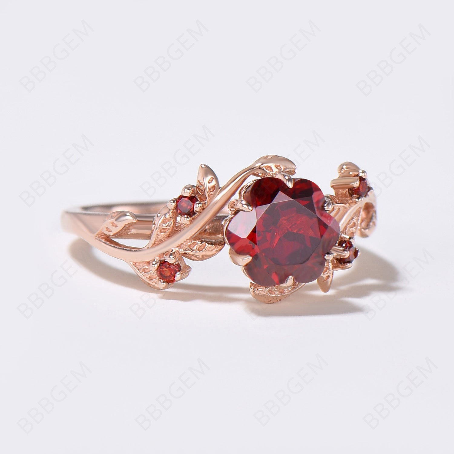 Natural Red Garnet Rose Cut Leaf Engagement Ring for Women - Elegant Vintage Style Jewelry Gift for Wedding, Anniversary & Special Occasions