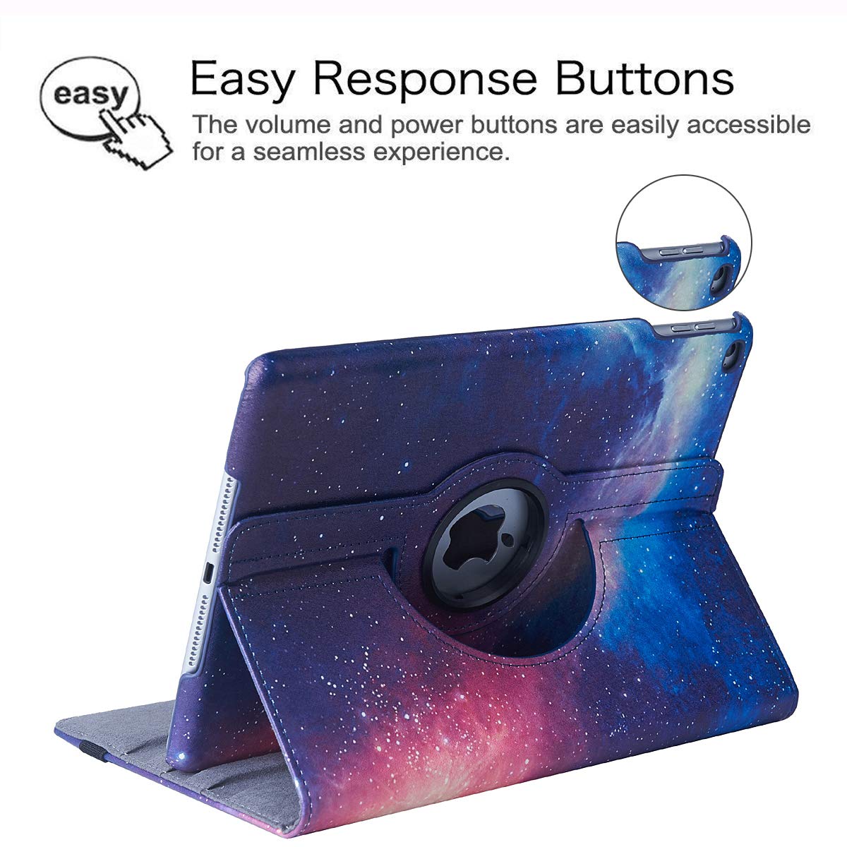 360° Rotating Stand Protective Case for iPad 9.7 inch (5th/6th Gen) & iPad Air 2 - Auto Sleep/Wake Smart Cover with Shockproof Design - Perfect for Work, Travel & Home Use (Galaxy Pattern)