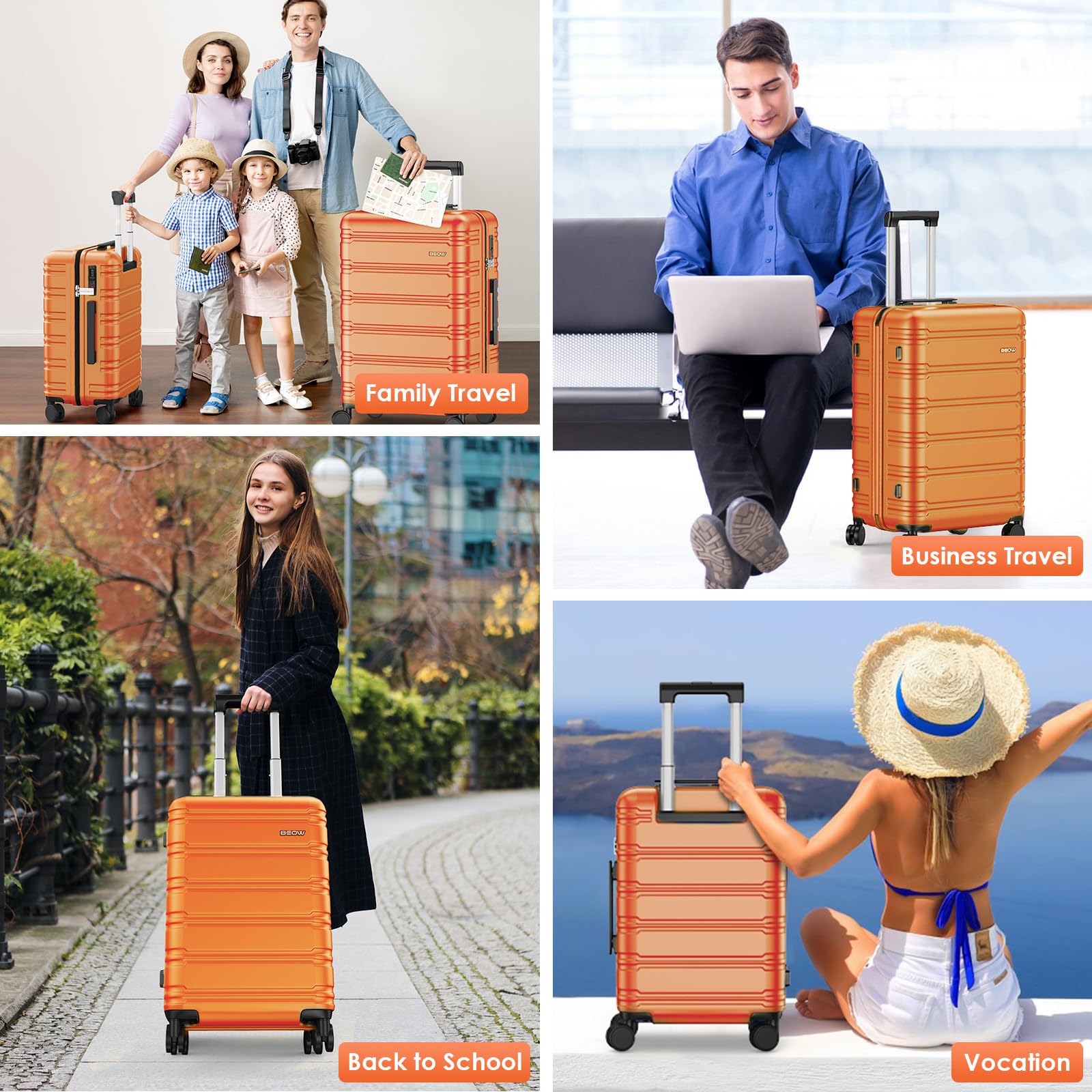 BEOW 3-Piece Expandable Polycarbonate Hardside Luggage Set with Spinner Wheels & TSA Lock - 20