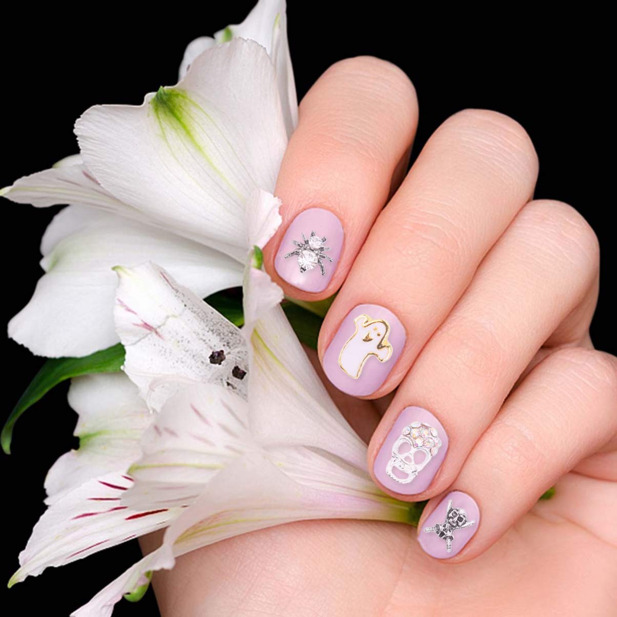 2 Boxes Halloween Nail Art Decals - Shiny Nail Rhinestones & Crystal Charms for Nail Decorations | Perfect for Halloween Parties, Costume Nails, and Festive Nail Art Designs