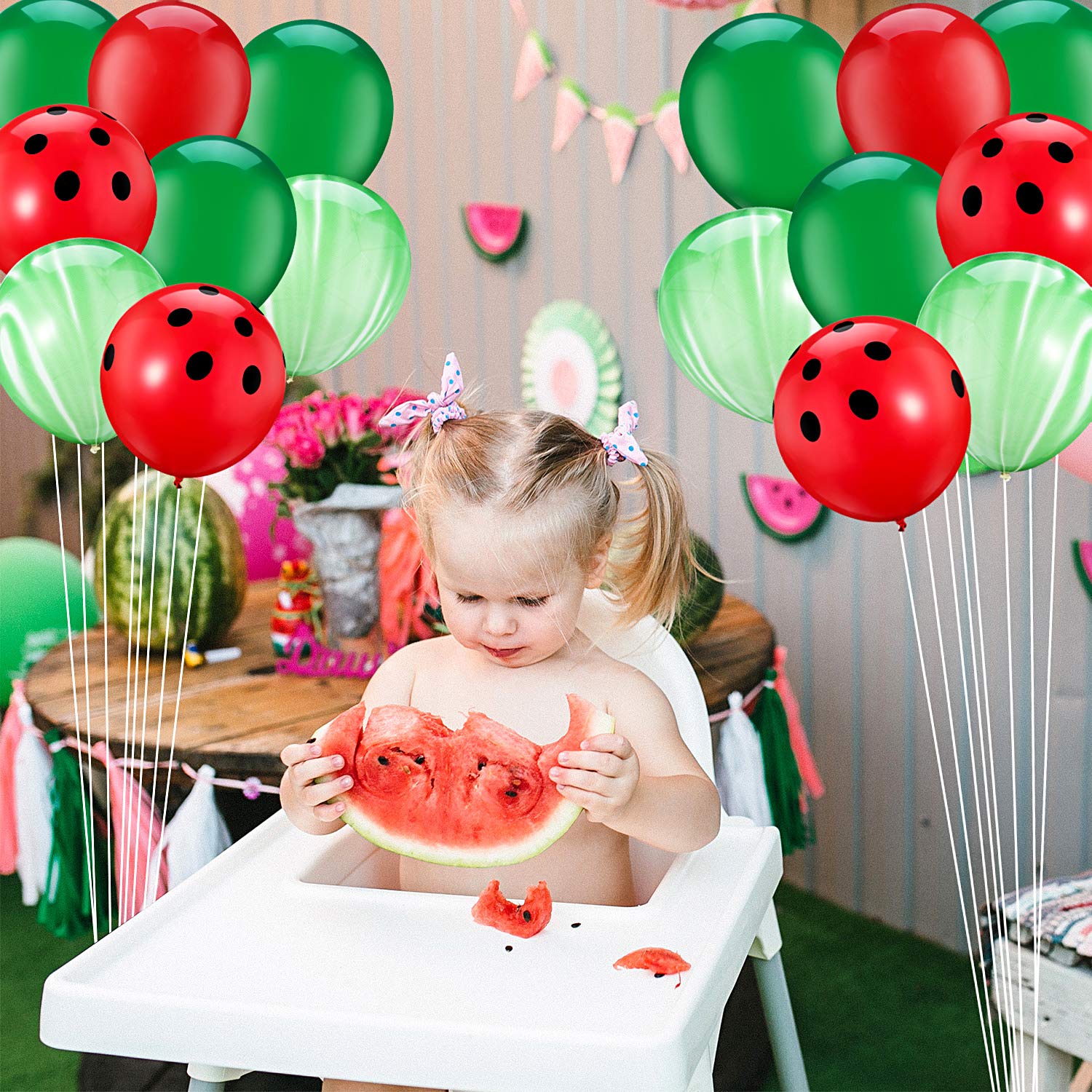 10 Inch Red and Green Latex Watermelon Balloons - Summer Party Decorations for Birthday, Baby Shower & Wedding (24 Pack) - Perfect for Pool Parties, Picnics & Outdoor Events