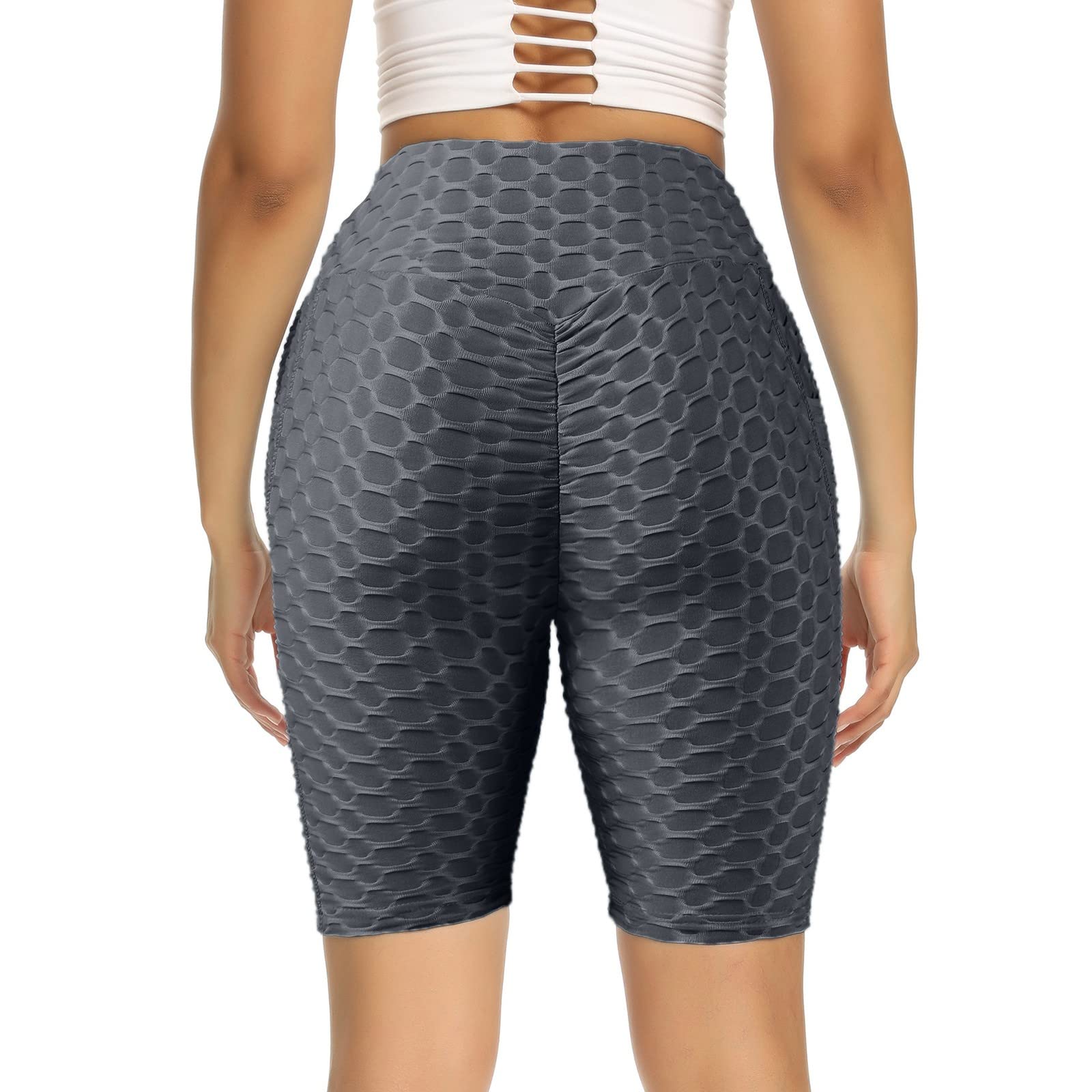 DK AOURT High Waisted Yoga Biker Shorts for Women with Pockets - Ruching Booty Workout Shorts for Running, Yoga & Fitness - Perfect for Gym, Lounge & Outdoor Sports