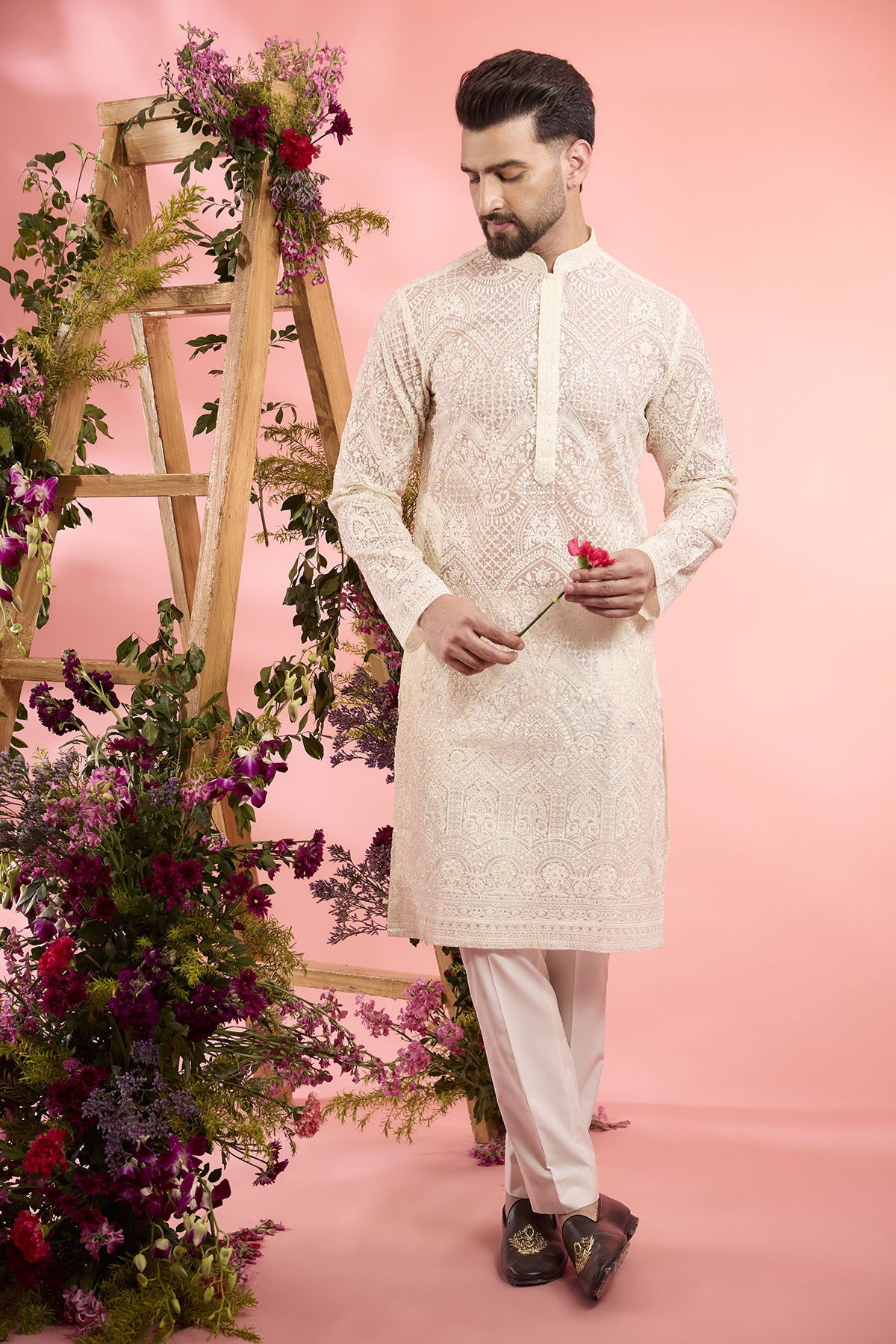 Elegant Ivory Organza Chikankari Embroidered Kurta for Women | Traditional Indian Handcrafted Tunic | Perfect for Festivals, Weddings & Special Occasions