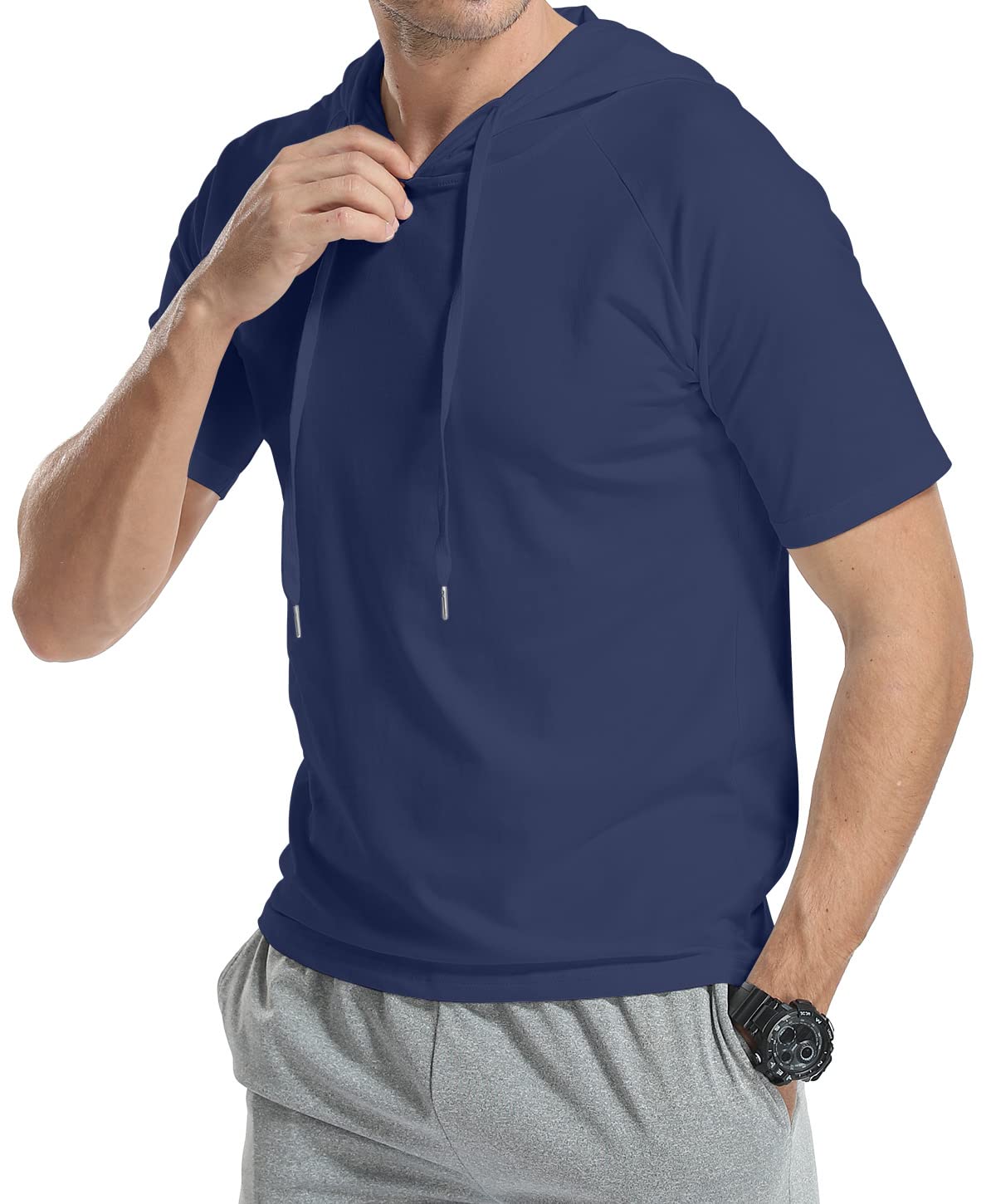 KUYIGO Men's Lightweight Short Sleeve Hooded Sweatshirt - Athletic Pullover T-Shirt for Gym, Running & Casual Wear | Breathable Solid Color Fashion Hoodie