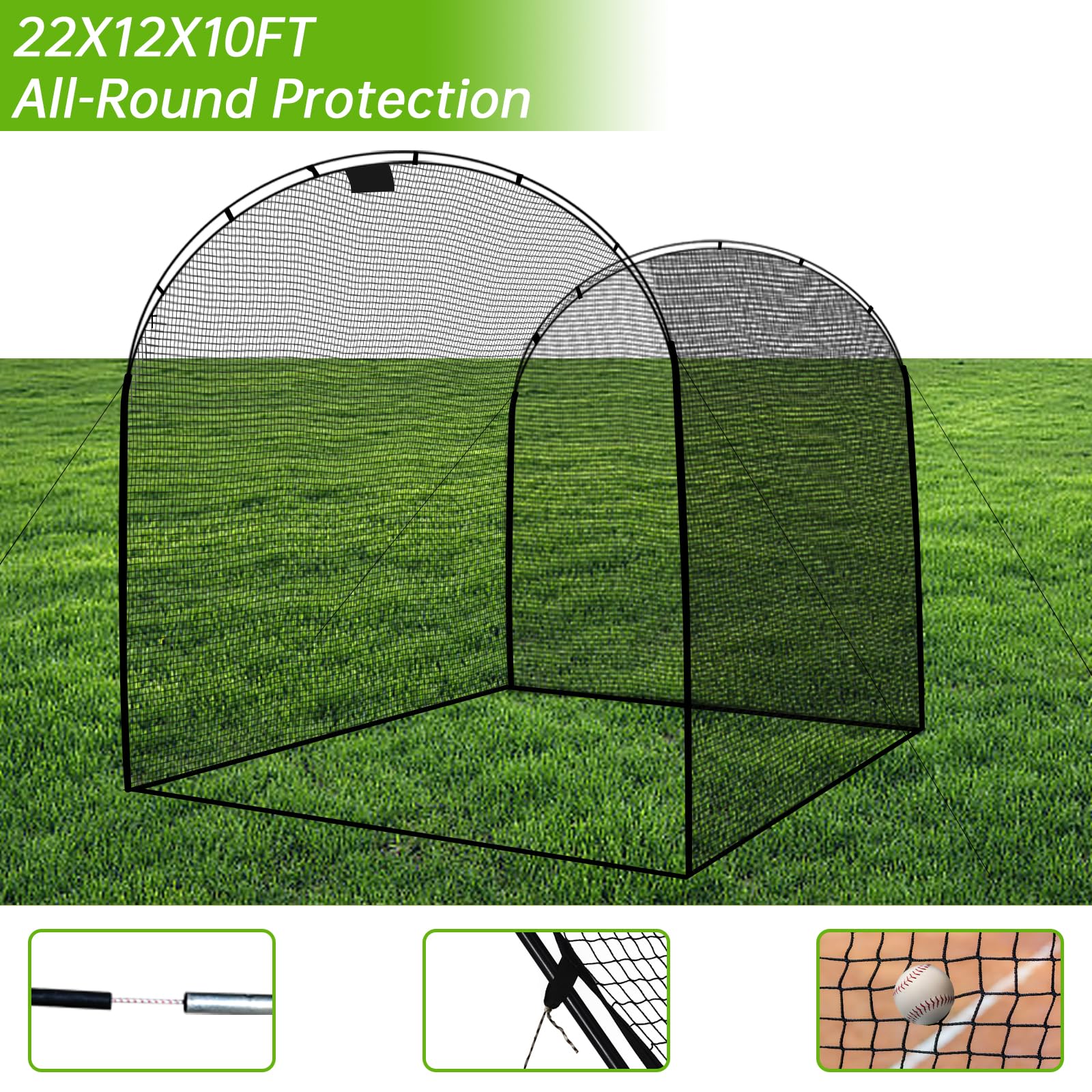 Portable Baseball Batting Cage Net - Heavy Duty Backyard Softball & Baseball Training Net with Carry Bag & Pitching Machine Hole | Perfect for Home Practice, Team Drills & Youth Training