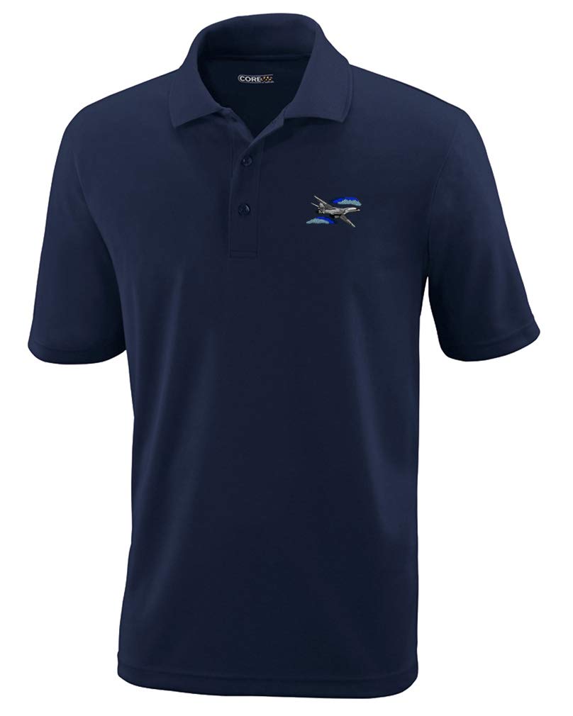 Men's Navy Large Polo Performance Shirt with B-1 Bomber Military Plane Embroidery - Moisture-Wicking Polyester Golf Shirt for Casual Wear & Outdoor Activities