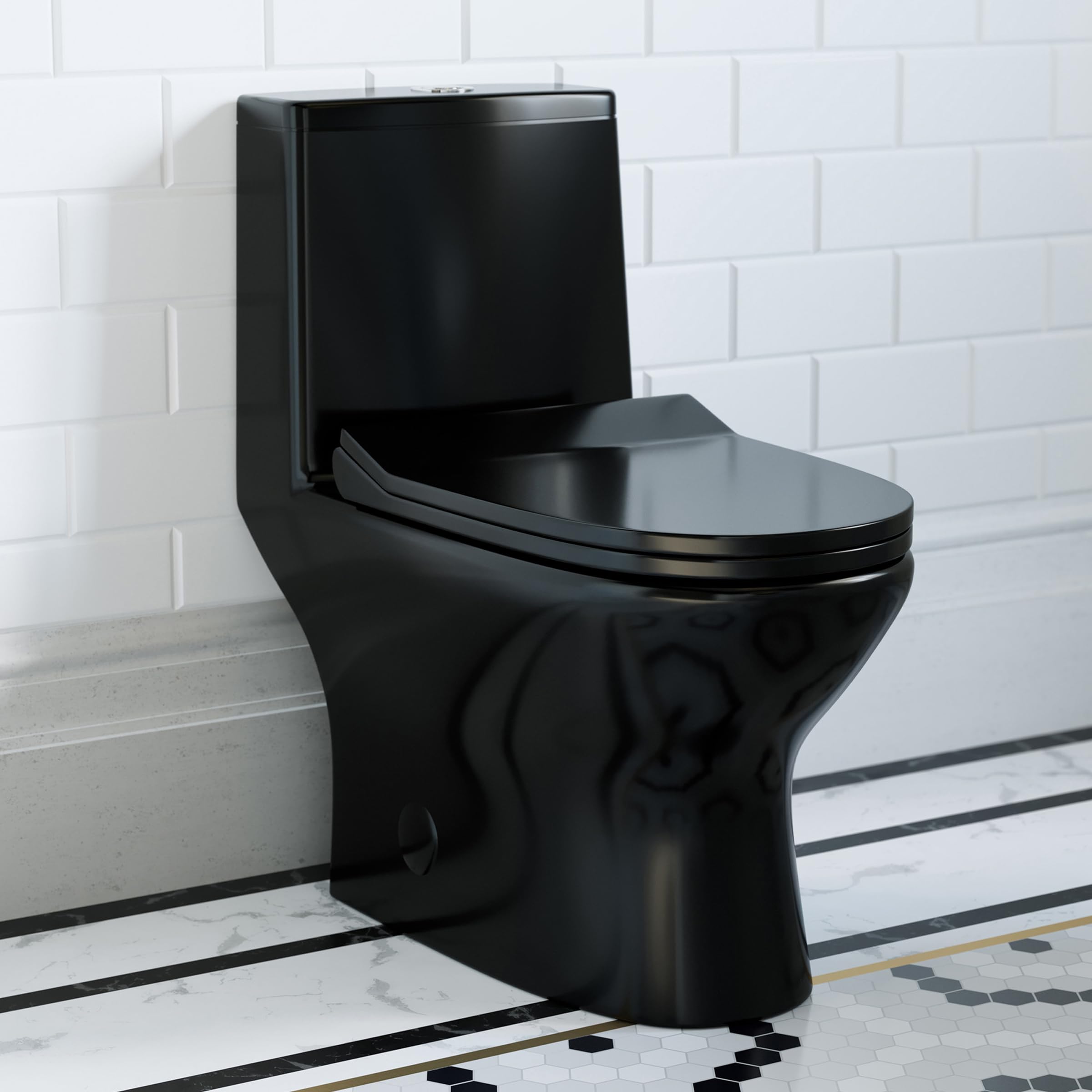 High-Efficiency Ivy One Piece Toilet with Dual Vortex Flush - 1.1/1.6 GPF Water Saving, Glossy Black - Perfect for Modern Bathrooms & Eco-Friendly Homes