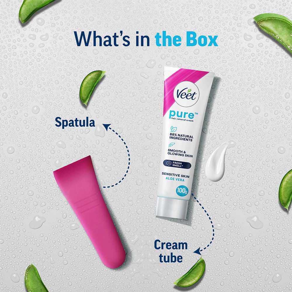 Veet Pure Hair Removal Cream for Women - Sensitive Skin Formula, 100g | Painless & Gentle Depilatory for Legs, Underarms, Bikini Line & Arms | At-Home Smooth Skin Solution for Summer, Beach & Daily Care