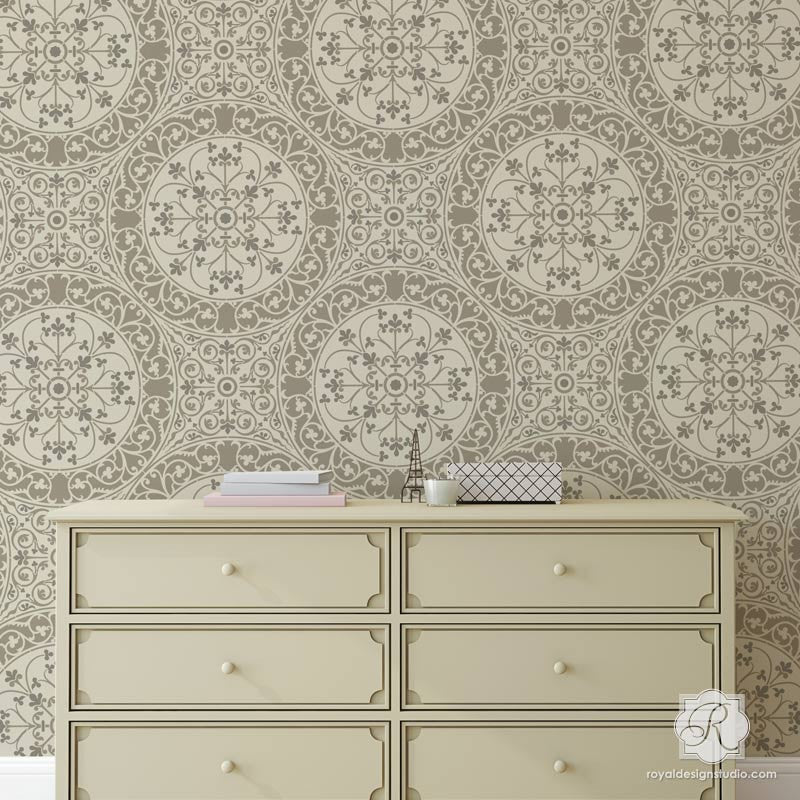 Aragon Damask Tile Wall Stencil - Reusable DIY Painting Template for Home Decor, Bathroom, Kitchen Backsplash - Perfect for Wall Art, Furniture Upcycling & Craft Projects