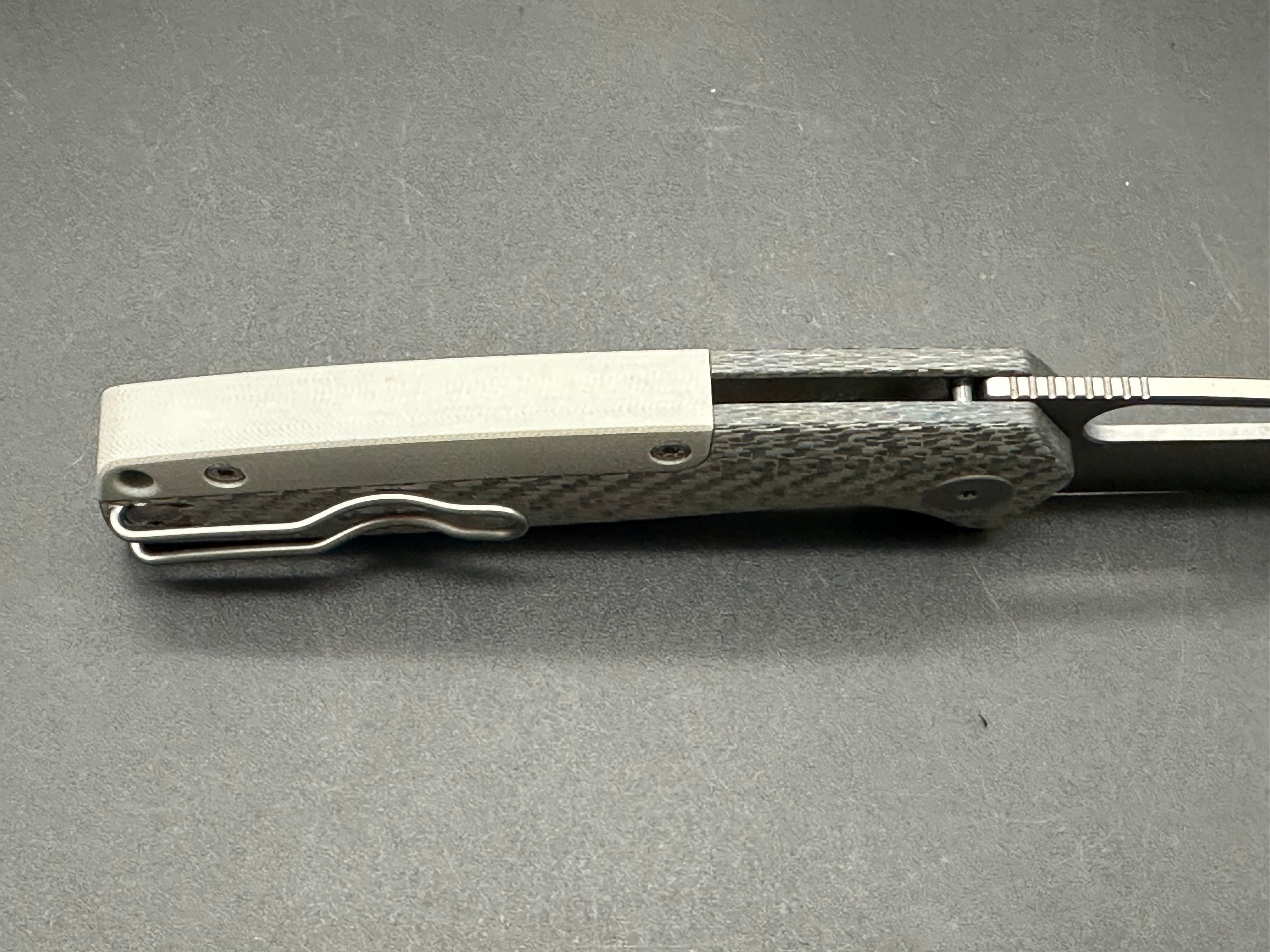 Premium Asher Spiro S90V Stonewash Blade Folding Knife with Silver Twill Carbon Fiber Handle - EDC, Outdoor Camping, Hunting & Survival Gear