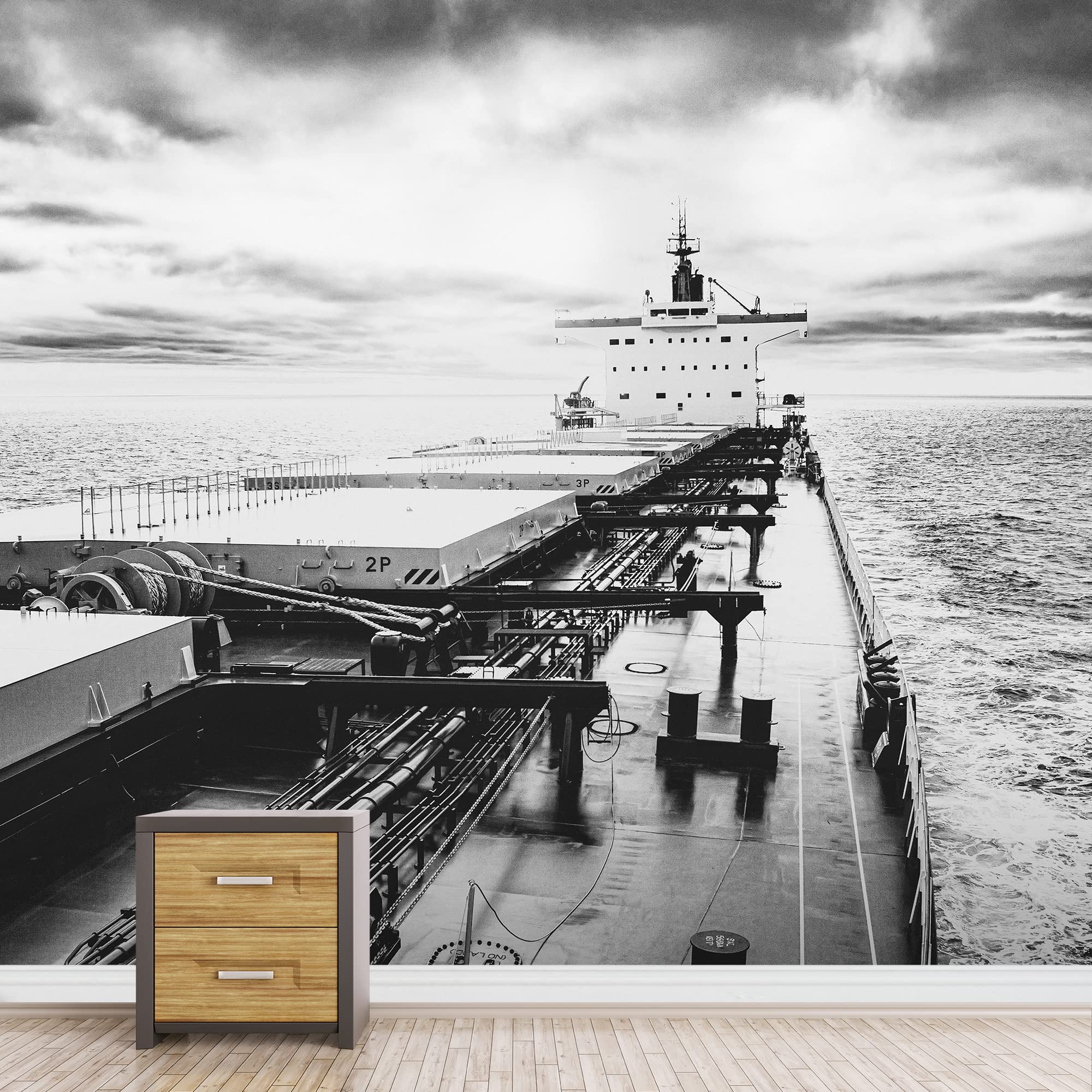 Wall26 Removable Wall Sticker - Black & White Military Ship Ocean Mural | Nautical Nature Photography | Realistic Landscape Decoration | Rustic Zen Style | 100