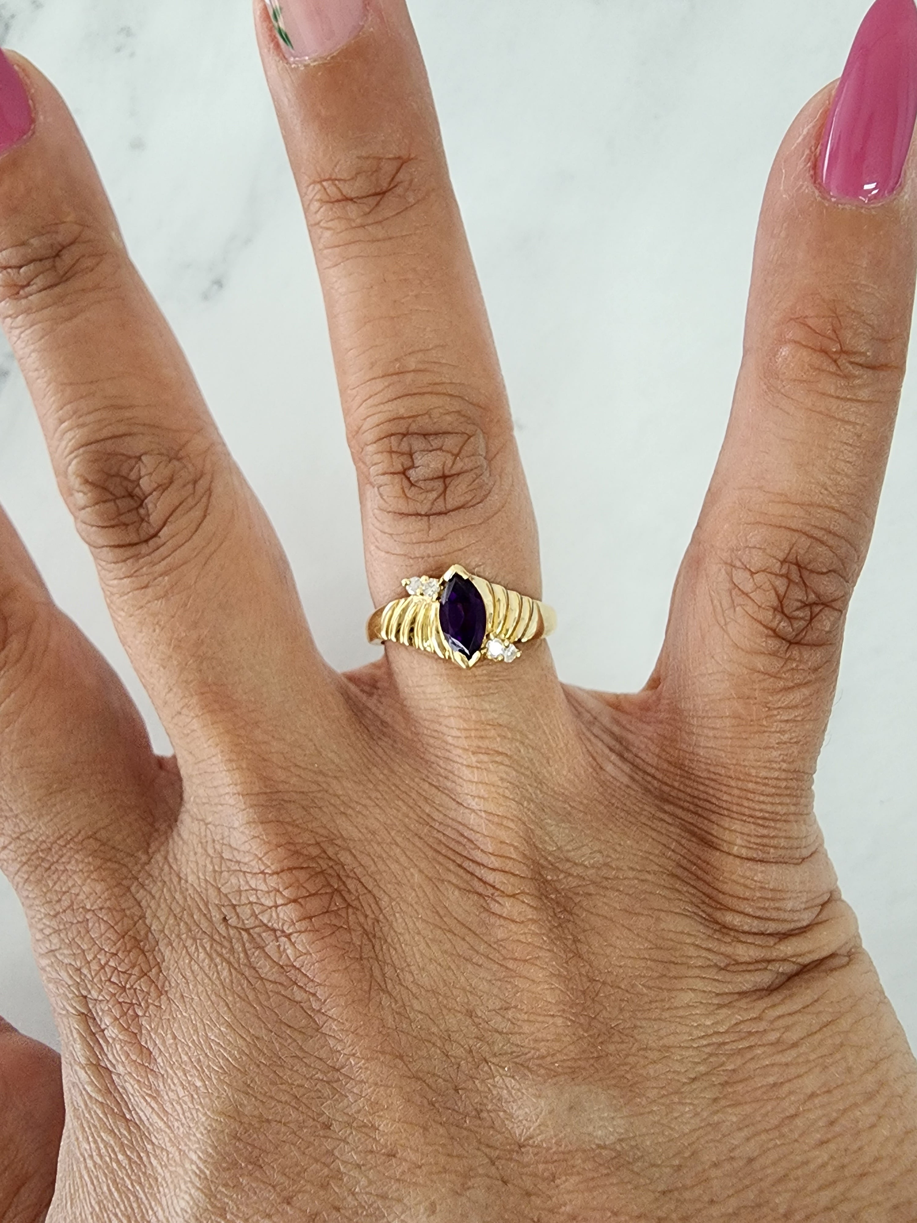 14K Yellow Gold Marquise Amethyst Ring for Women | Elegant Vintage Jewelry Gift for Anniversary, Birthday & Special Occasions