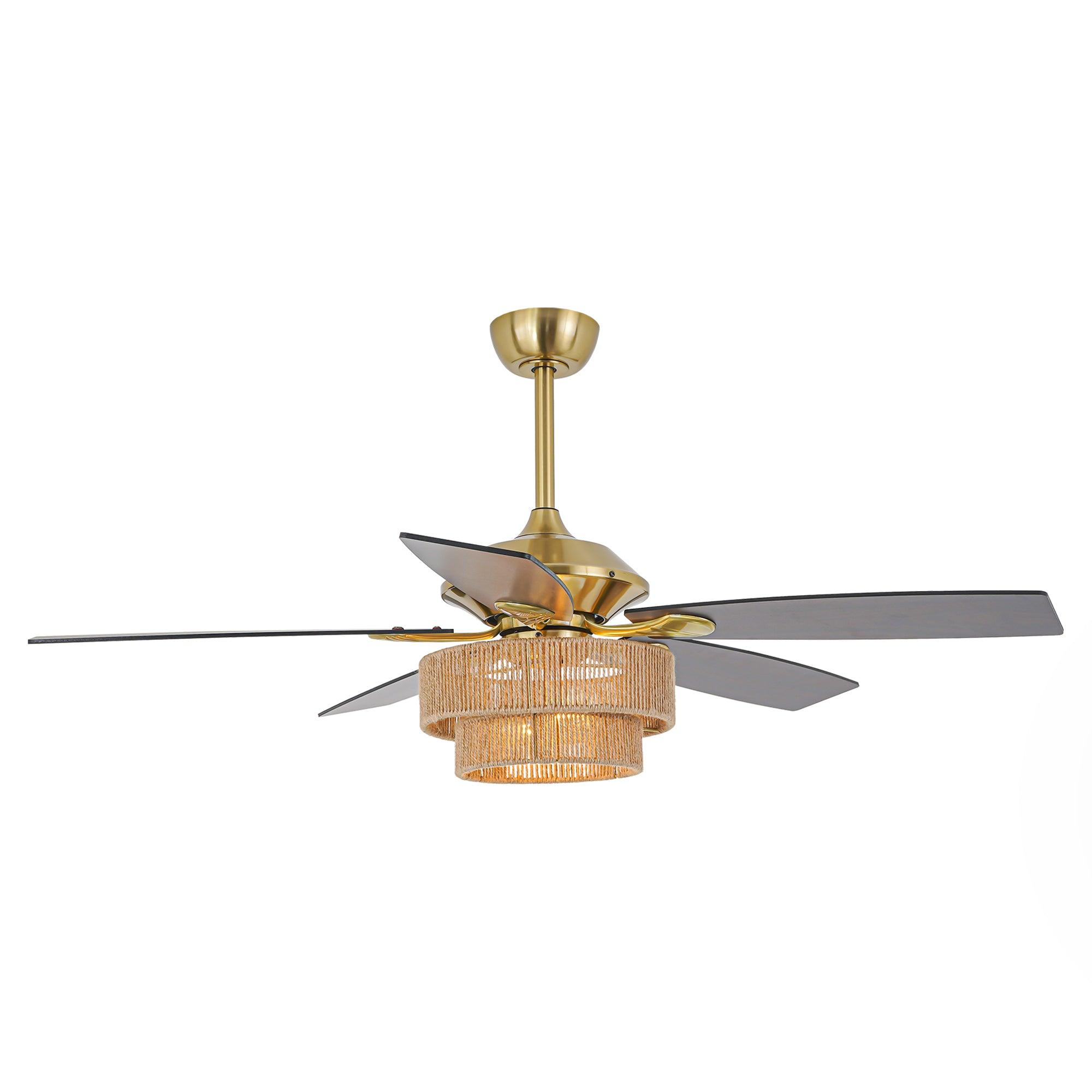 52 Inch Danube Farmhouse Style Ceiling Fan with DC Motor, Golden Downrod & Integrated Light Kit - Perfect for Living Rooms, Bedrooms, and Outdoor Covered Patios