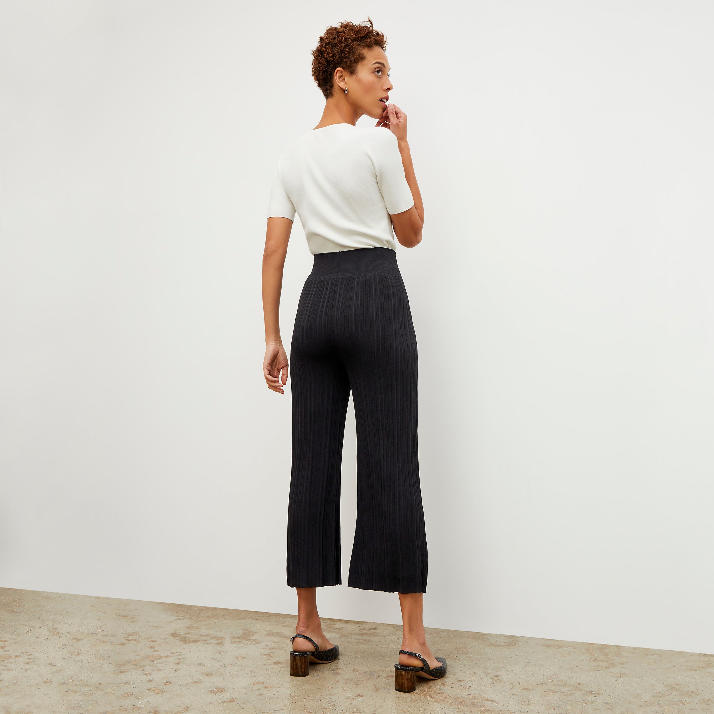 Marijane Pant Textured Knit Women's High Waisted Pants - Black | Comfortable Stretchy Lounge Pants for Yoga, Travel & Casual Wear