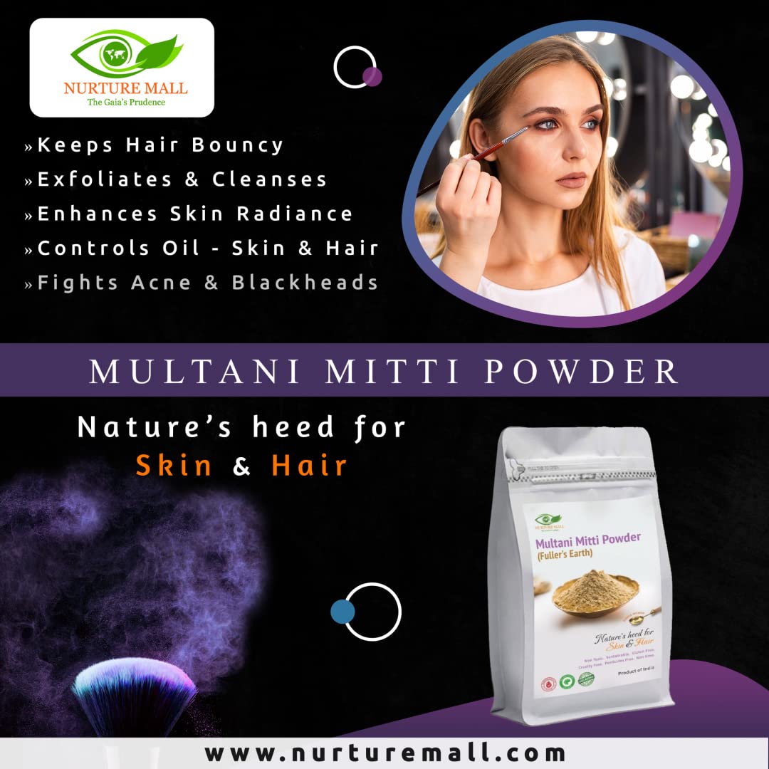 Nurture Mall Natural Multani Mitti Powder (300g) - Pure Clay for Oil Control, Glowing Skin & Hair, Reduces Pimples & Blackheads | Perfect for DIY Face Masks & Hair Treatments at Home