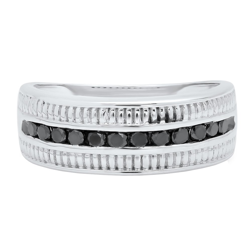 Dazzlingrock Sterling Silver Men's Black Diamond Roped Band Ring - 1/2 CTW Enhanced Round Cut, Wedding Band, Anniversary Gift, Promise Ring, Fashion Jewelry for Men