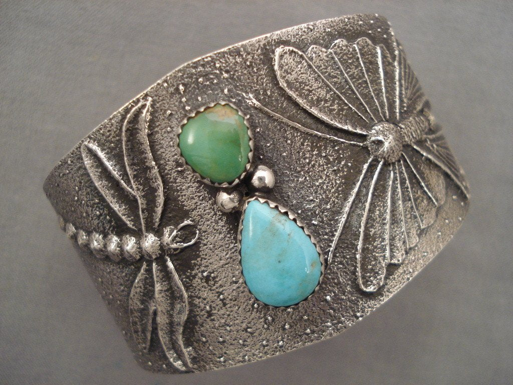 100 Grams Navajo Native American Jewelry - Dragonfly Love Green & Blue Turquoise Bracelet for Women | Handmade Southwest Boho Style | Perfect for Festivals, Weddings & Boho Fashion