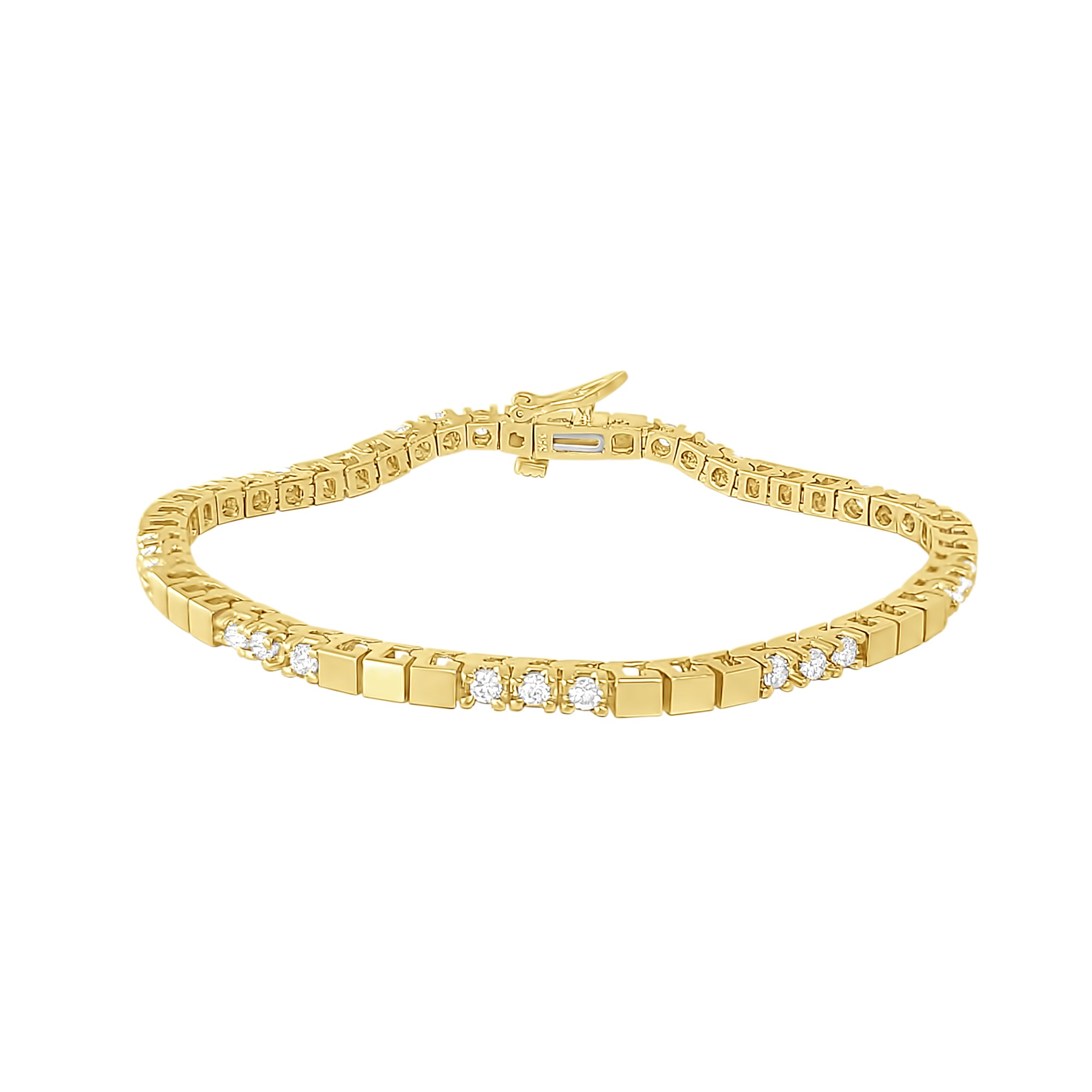 14K Yellow Gold Polished Square Diamond Tennis Bracelet - Elegant Jewelry for Women, Perfect for Weddings, Parties & Special Occasions