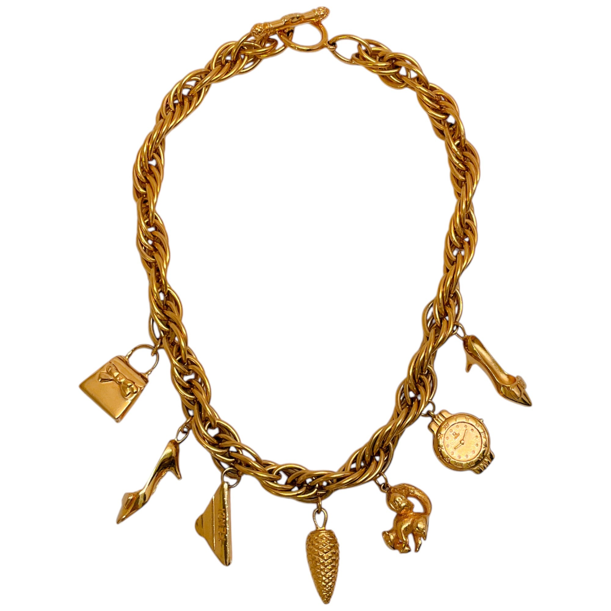Fendi Vintage Gold Plated Charm Necklace for Women - Luxury Italian Designer Jewelry Gift for Birthday, Anniversary & Special Occasions