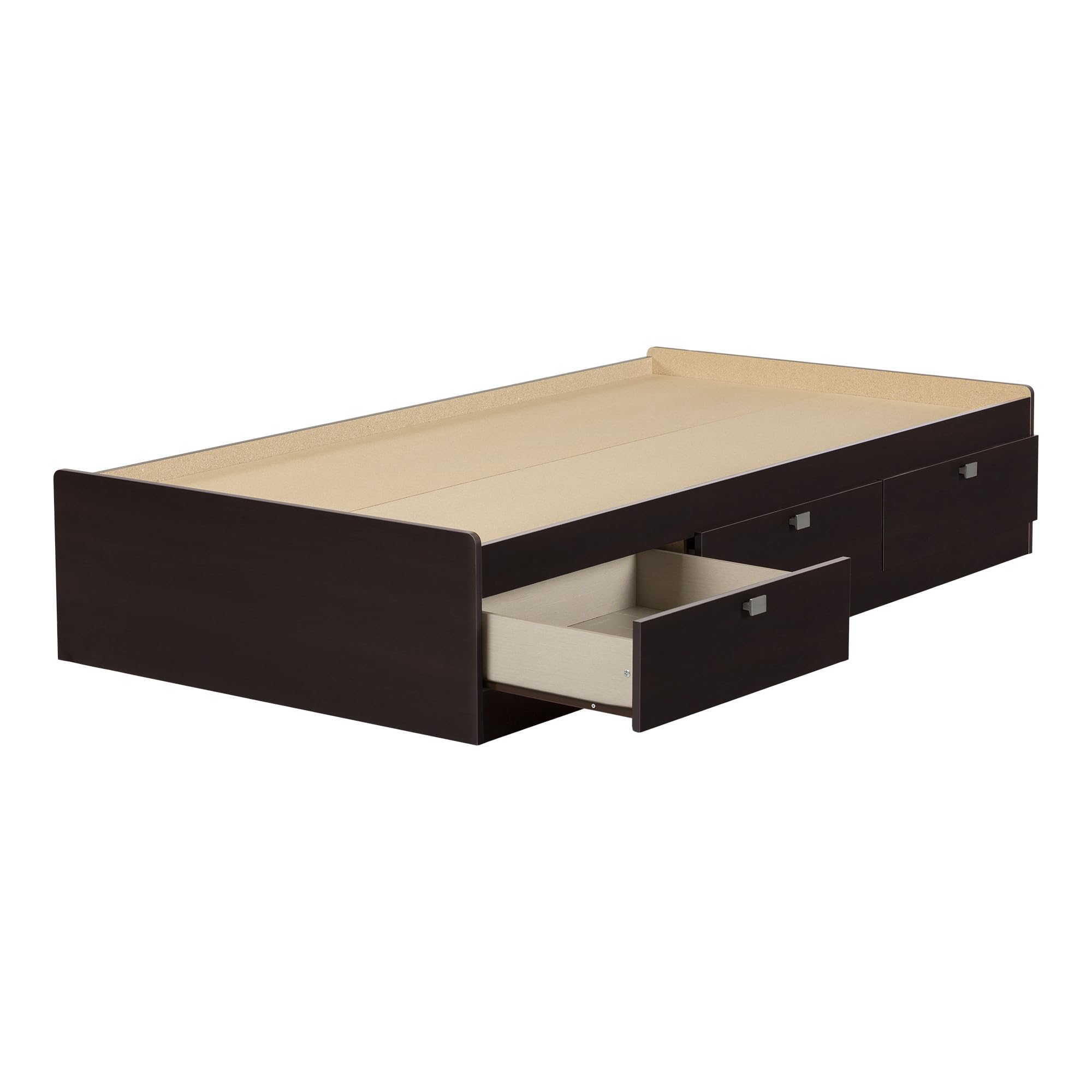 South Shore Spark Mates Twin Size Bed Frame with Storage Drawers in Chocolate Finish - Perfect for Kids' Bedroom, Guest Room or Small Space Organization