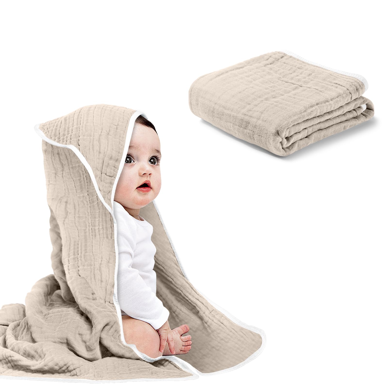 Soft & Absorbent Muslin Baby Hooded Towel for Newborns, Infants & Toddlers - Gentle Bath & Swim Towel for Boys & Girls (Brown, 1-Pack) | Perfect for Bath Time, Swimming & Post-Spa Wrap