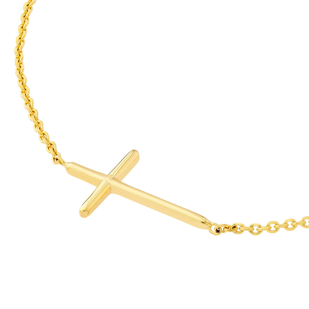 14K Gold Mini Sideways Cross Necklace for Women - Dainty Layering Pendant with 18