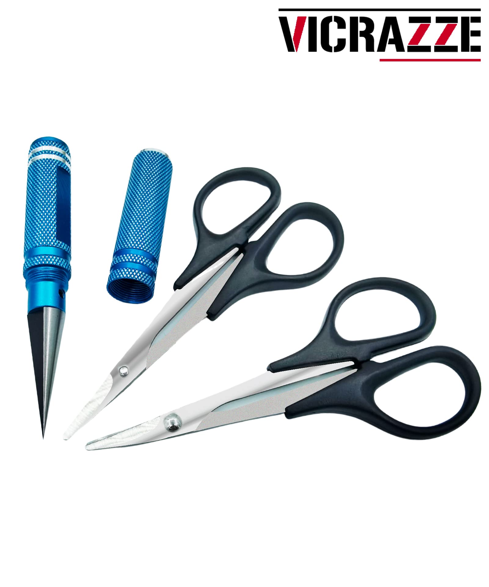 VICRAZZE RC Body Reamer and Scissors Set (Straight & Curved) - Professional RC Wide Body Kit for 0-14mm Hole Punching and Car Bodyshell Trimming - Perfect for RC Car Modifications, Drift Racing, and Off-Road Vehicle Customization (Blue)