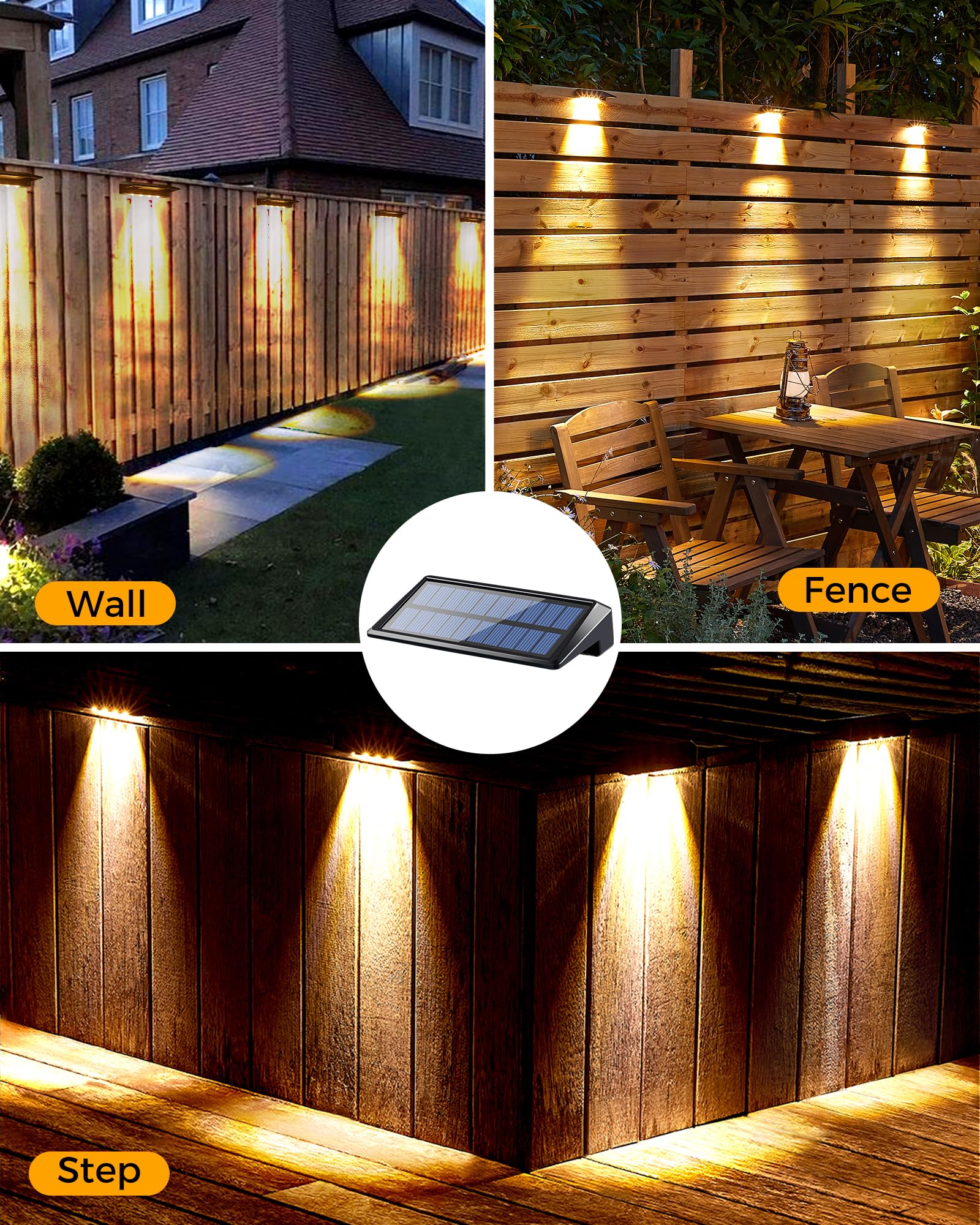 LUHLEE 4 Pack Solar Fence Lights Outdoor - High Brightness Waterproof Solar Wall Lights for Deck, Backyard, Porch, Steps & Gutter | Weatherproof Solar Lighting for Pathways, Gardens & Outdoor Decor