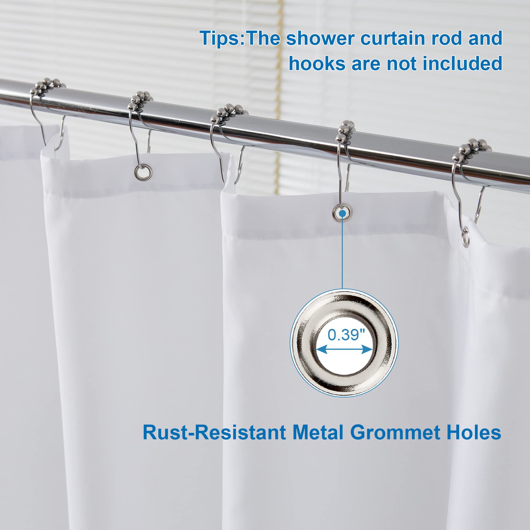 Amazer White Waterproof Shower Curtain Rings & Liner Set - Durable Bathroom Accessories for Shower, Bathtub, and Spa Decor