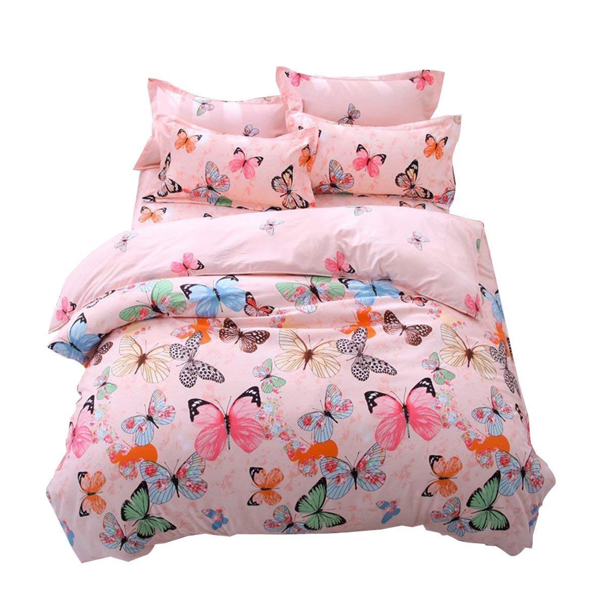 Feelyou Pink Butterfly Print Kids Duvet Cover Set - Twin Size Microfiber Polyester Bedding for Girls & Teens with Pillow Sham - Soft 2-Piece Zipper Closure Comforter Cover - Perfect for Bedroom Decor, Sleepovers & Cozy Nights