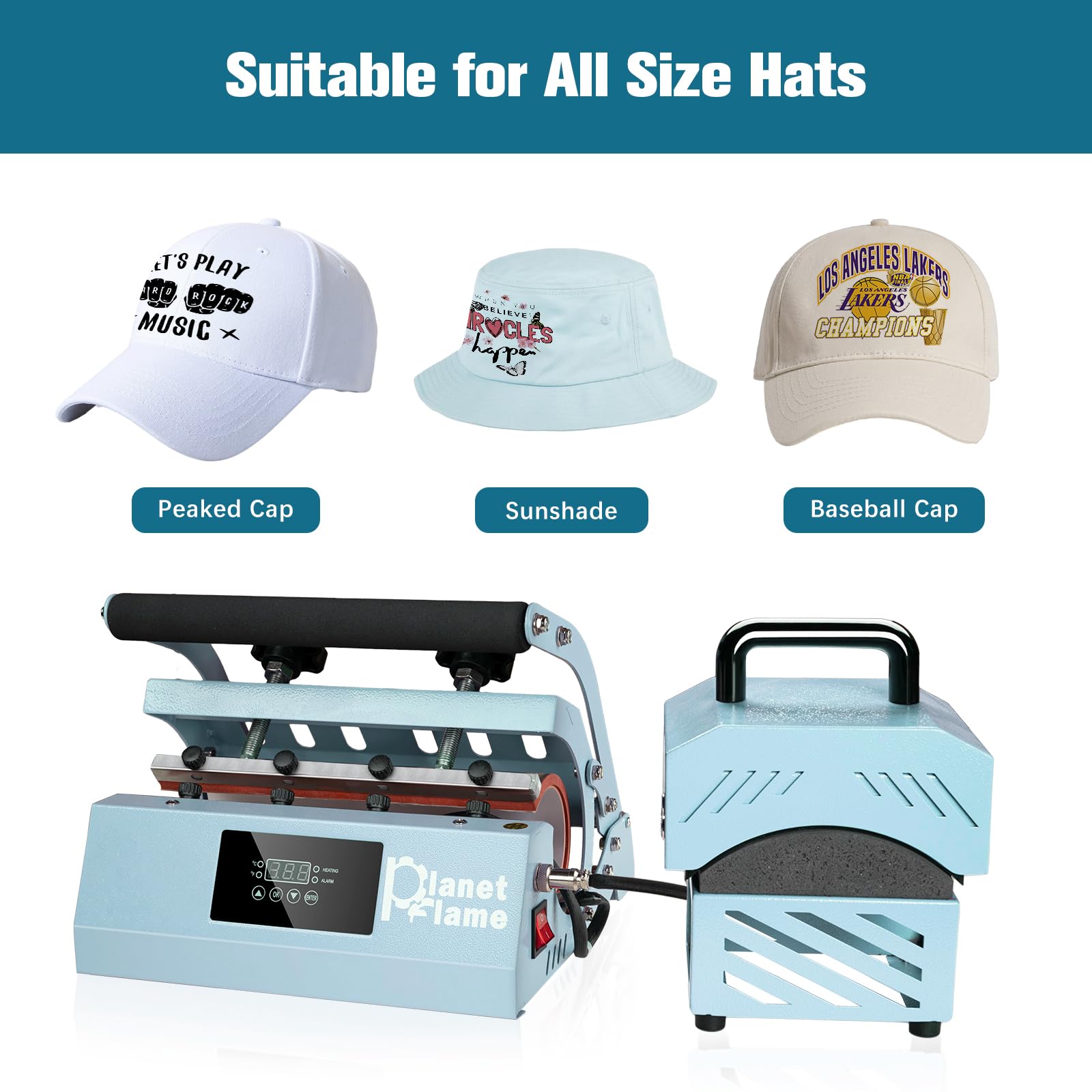 2-in-1 Heat Press Machine for Sublimation Tumbler (11oz-30oz) & All Caps - Includes Gloves & High Temp Resistant Tape - Perfect for DIY Custom Cups & Hats at Home or Small Business (Blue)