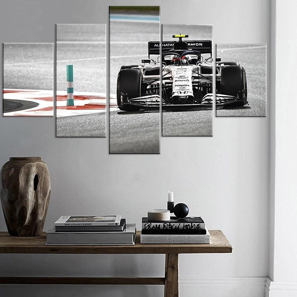 5-Piece Pierre Gasly AlphaTauri F1 Car Canvas Prints Wall Art Set - 12x16 Inch Framed Paintings for Living Room, Bedroom & Office Decor | Perfect Gift for Formula 1 Fans & Motorsport Enthusiasts