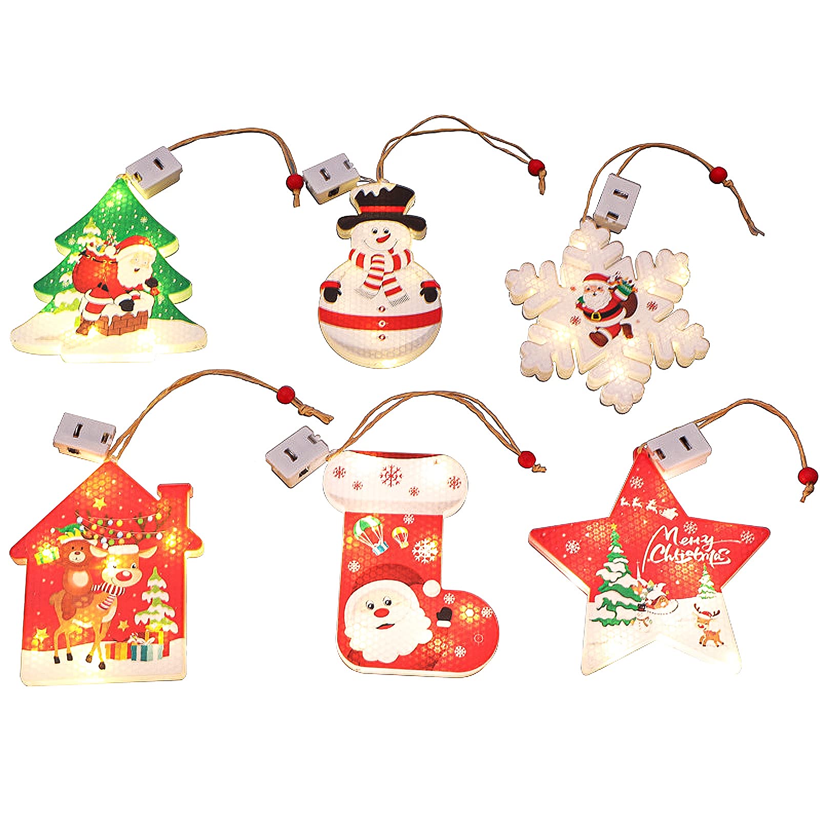 6Pcs Christmas Window Lights String - LED Decorative Hanging Curtain Lights for Outdoor, Bedroom, Pathway - Snowman, Tree, Star, Snowflake & Santa Elk Designs - Perfect for Holiday Decor, Parties, and Winter Home Decoration