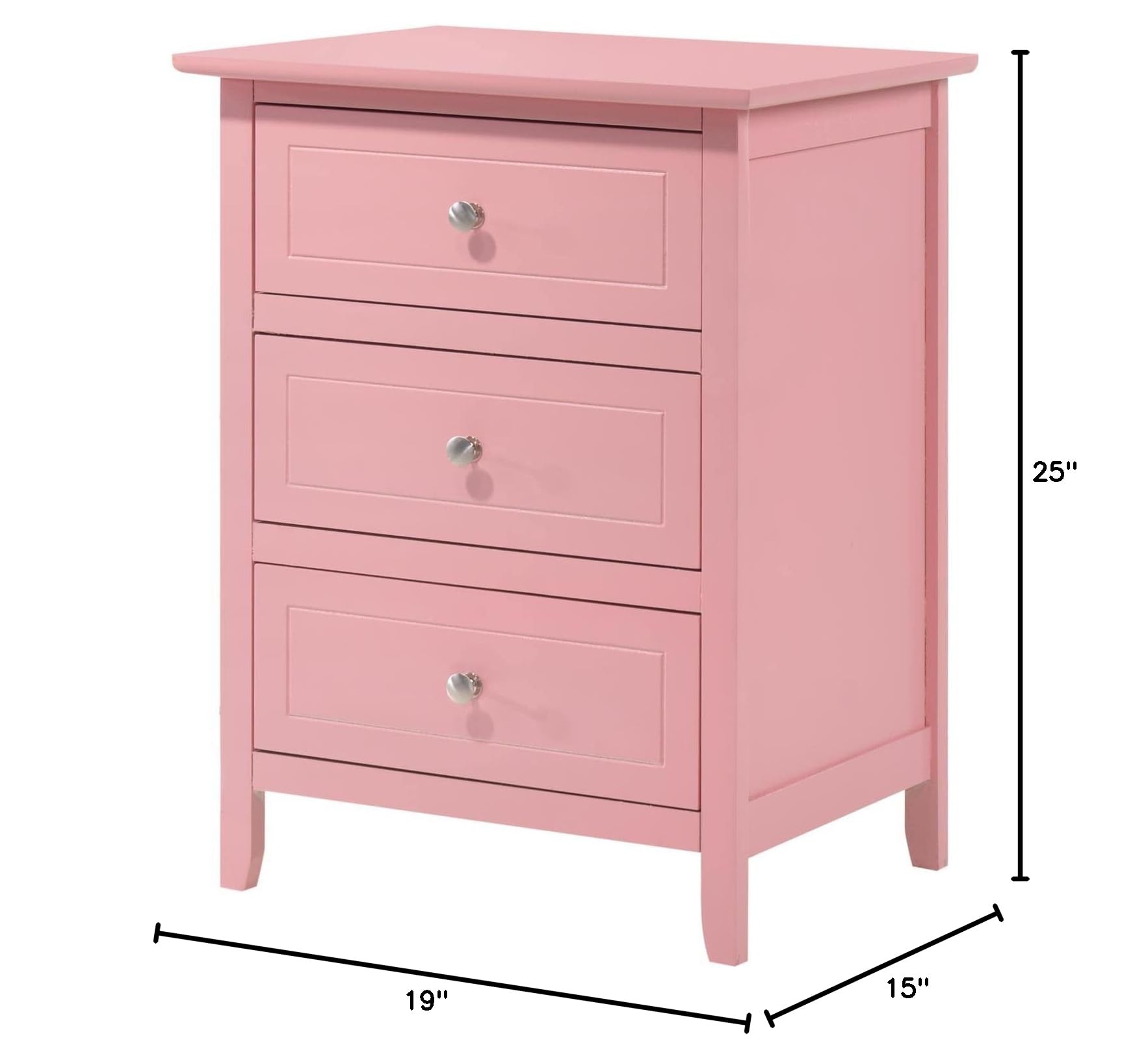Pink Daniel 3-Drawer Nightstand - Modern Bedside Table with Storage for Bedroom, Guest Room & Nursery | Glory Furniture Collection