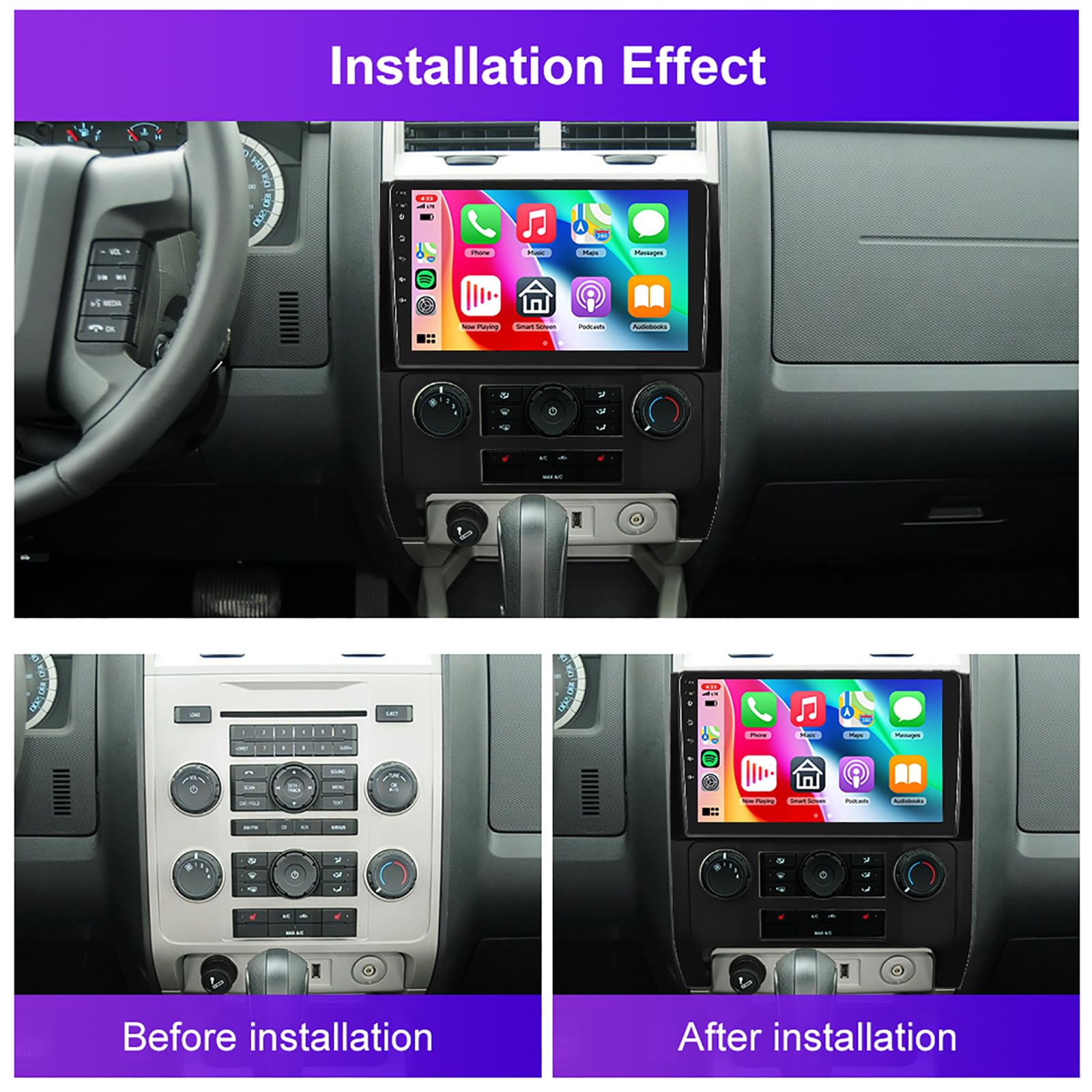 2G+32G Android 13 Car Stereo for Ford Escape 2007-2012 & Mazda Tribute 2007-2012 - 9 Inch Touch Screen with CarPlay, Android Auto, GPS Navigation, WiFi, HiFi Bluetooth, FM Radio & Backup Camera - Perfect for Road Trips & Daily Commuting