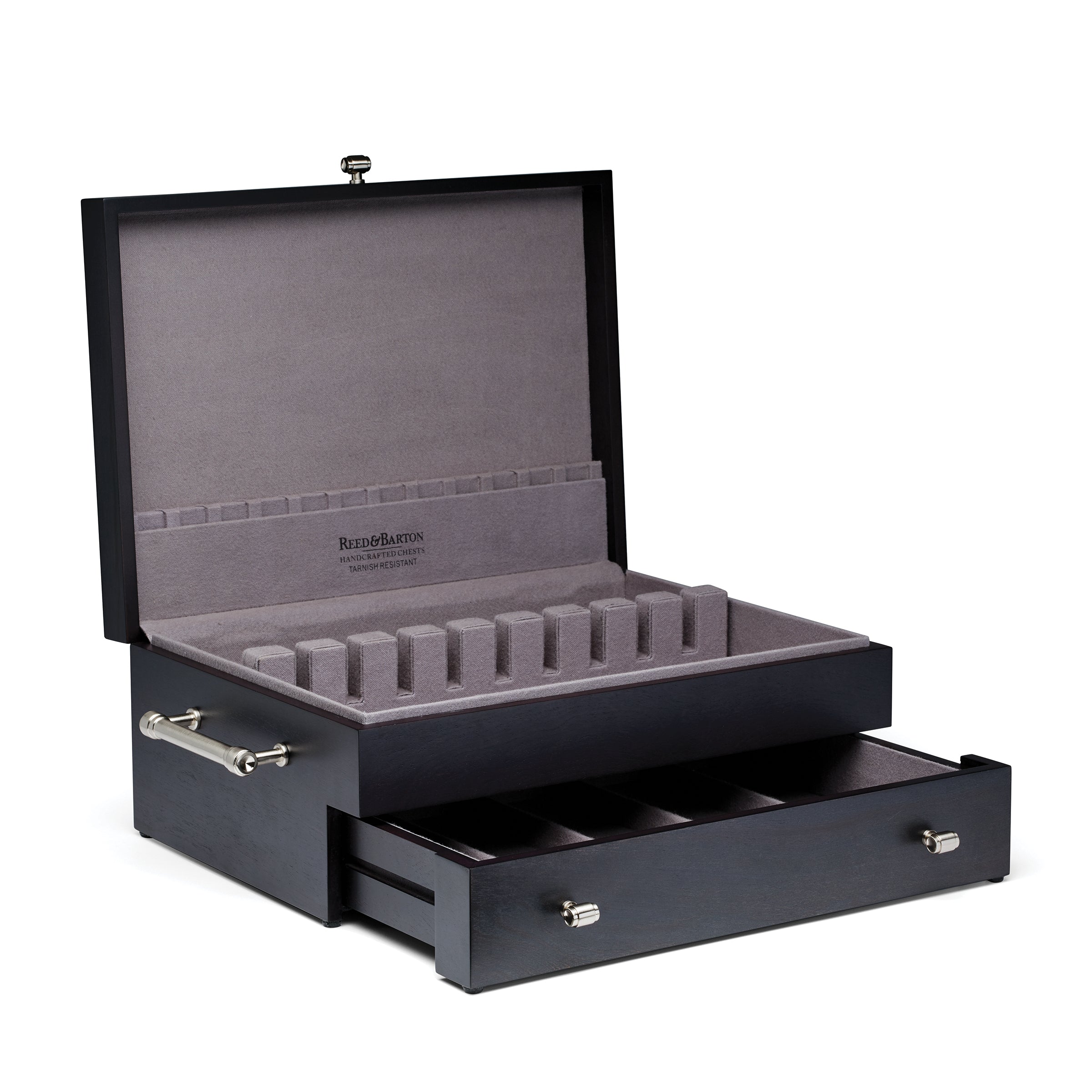 2 Tier Wooden Charcoal Flatware Chest - Elegant Silverware Organizer for Dining Table & Kitchen Storage | Perfect for Restaurants, Weddings, and Home Use