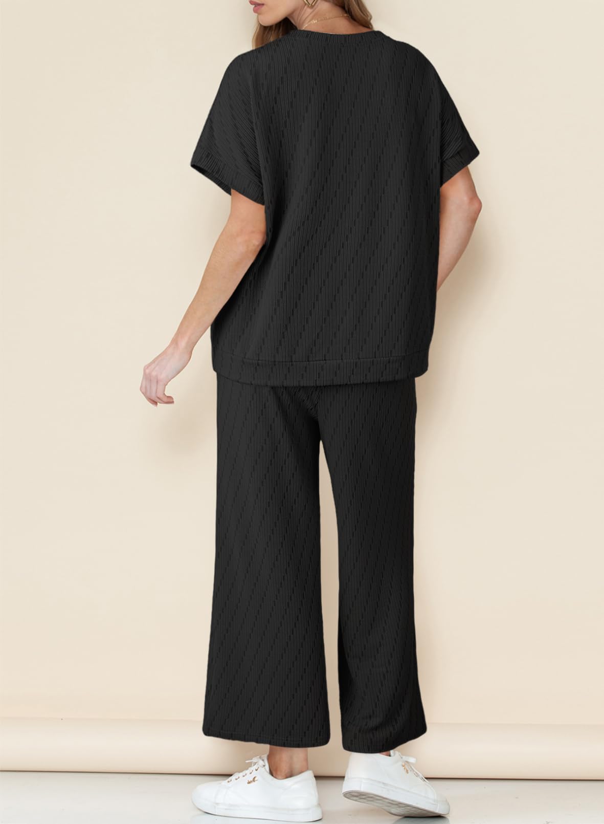 Dokotoo Women's 2-Piece Casual Outfit - Short Sleeve Summer Top & High Waist Wide Leg Pants Lounge Set | Comfortable Loungewear for Home, Travel & Relaxation