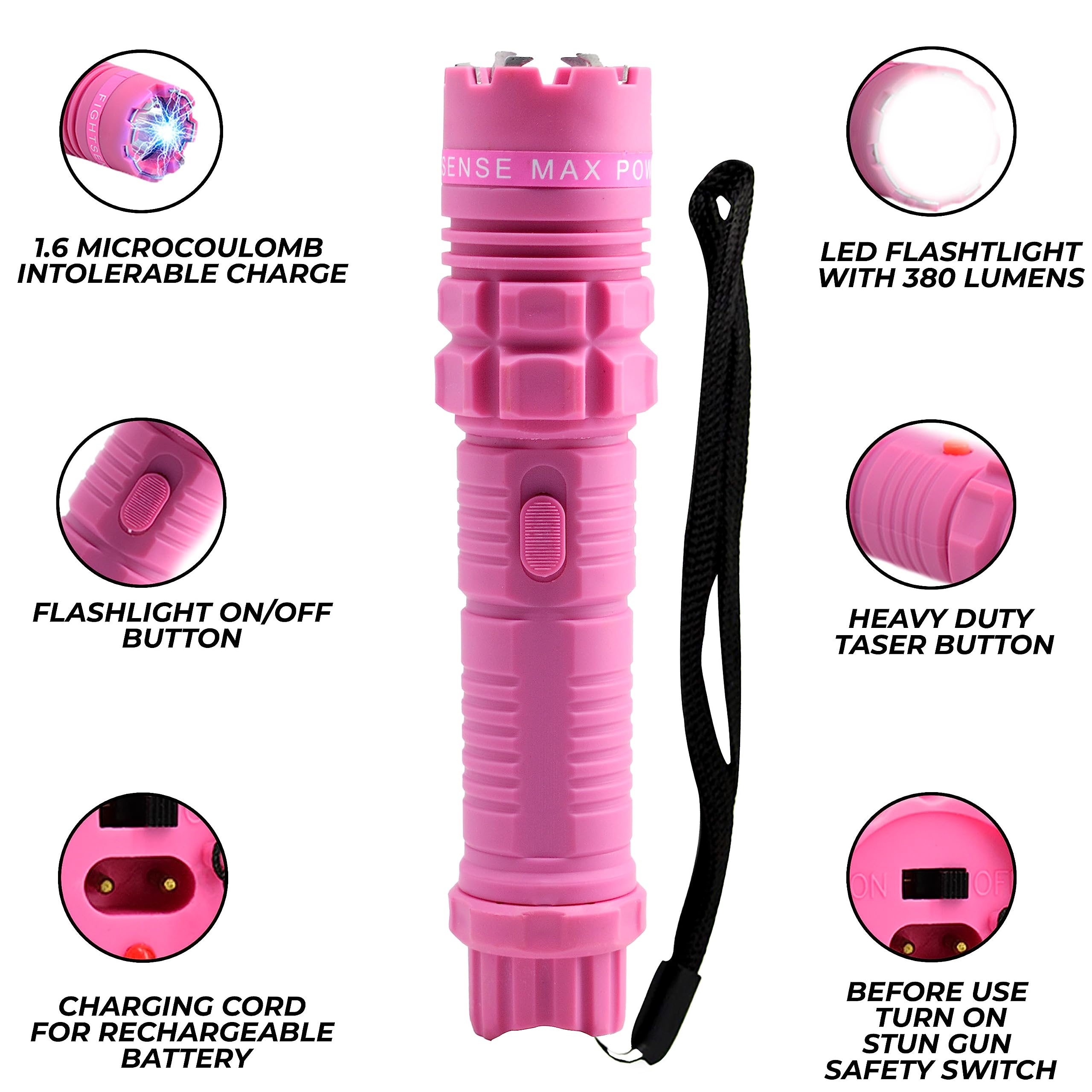 12-Pack Heavy Duty Police Grade Stun Gun with Bright LED Flashlight - 3 Modes, High Voltage Self Defense Weapon, Rechargeable - Perfect for Home Security, Night Patrol & Personal Protection