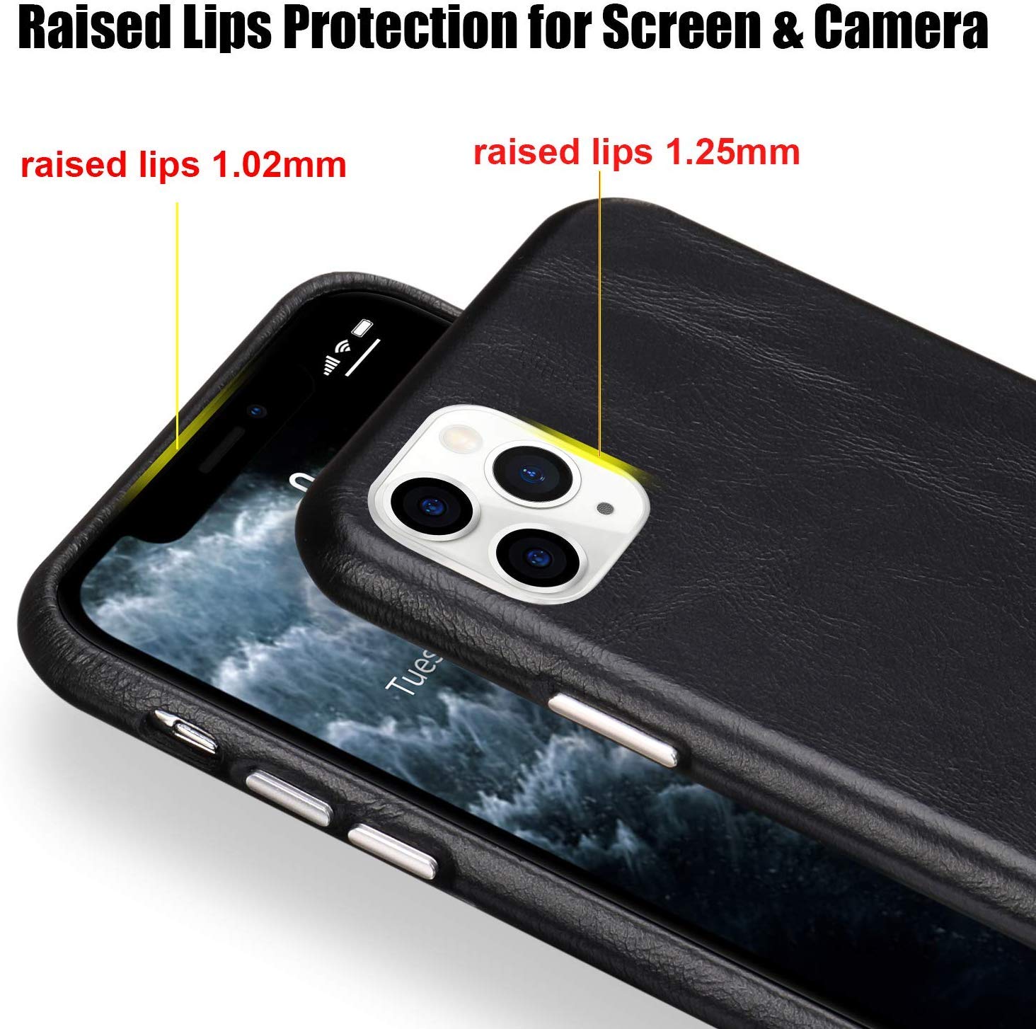 Premium Genuine Leather iPhone 11 Pro Max Case (6.5 Inch 2019) - Ultra Slim Shockproof Hard Shell with Anti-Scratch Protection - Perfect for Business, Travel & Everyday Use (Black)