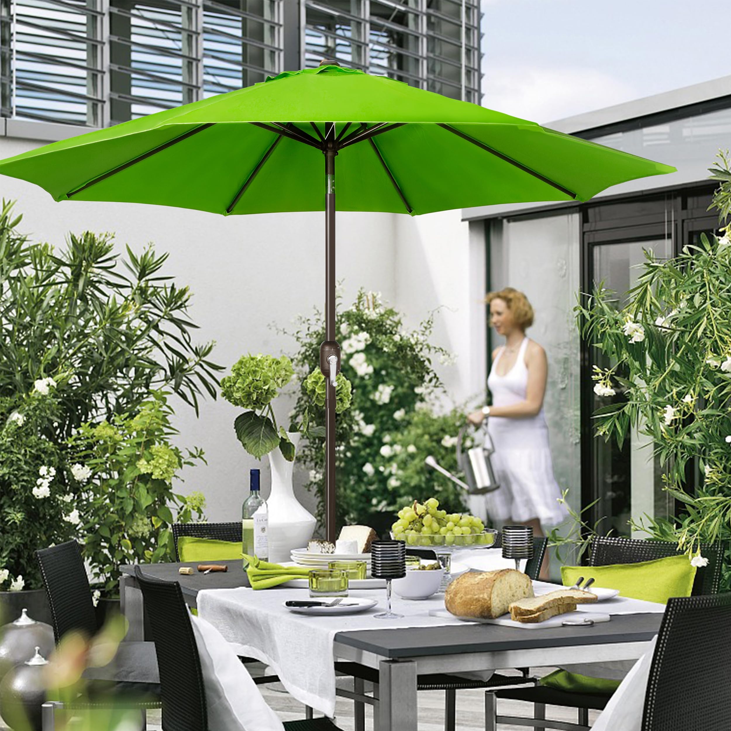 Blissun 9' Outdoor Patio Umbrella with 8 Sturdy Ribs - Push Button Tilt & Crank - Perfect for Garden, Poolside, Backyard, and Outdoor Dining Areas