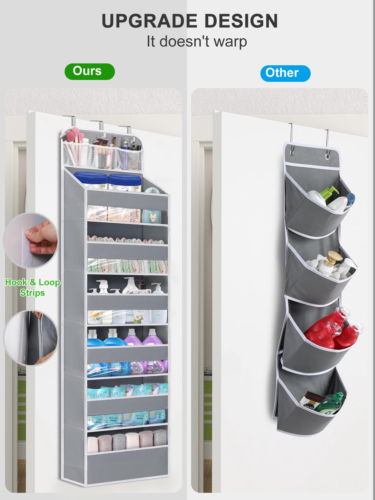 Over Door Hanging Organizer with 6 Large Pockets - Baby Closet Storage for Diapers, Toys & Shoes | No Tilt Design for Nursery, Bedroom & Bathroom Organization | Perfect for Newborn Essentials & Kids Room Storage