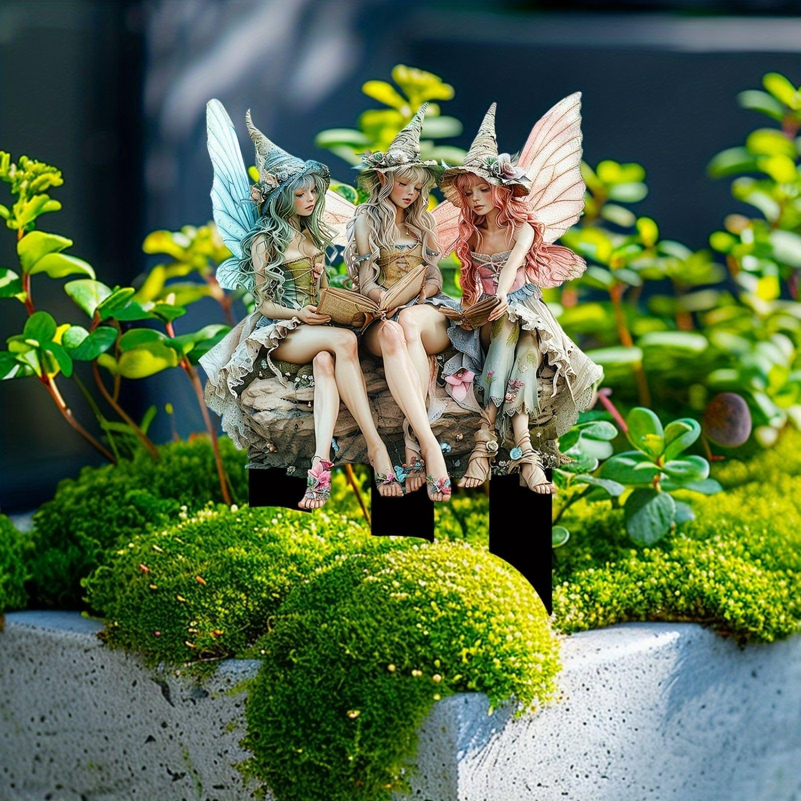 Bohemian DIY Acrylic Flower Pot Decor - Handmade Fairy Garden Accessories with Elf Sisters Figurines for Home, Office & Outdoor Decor | Perfect for Fairy Gardens, Terrariums & Gift Giving