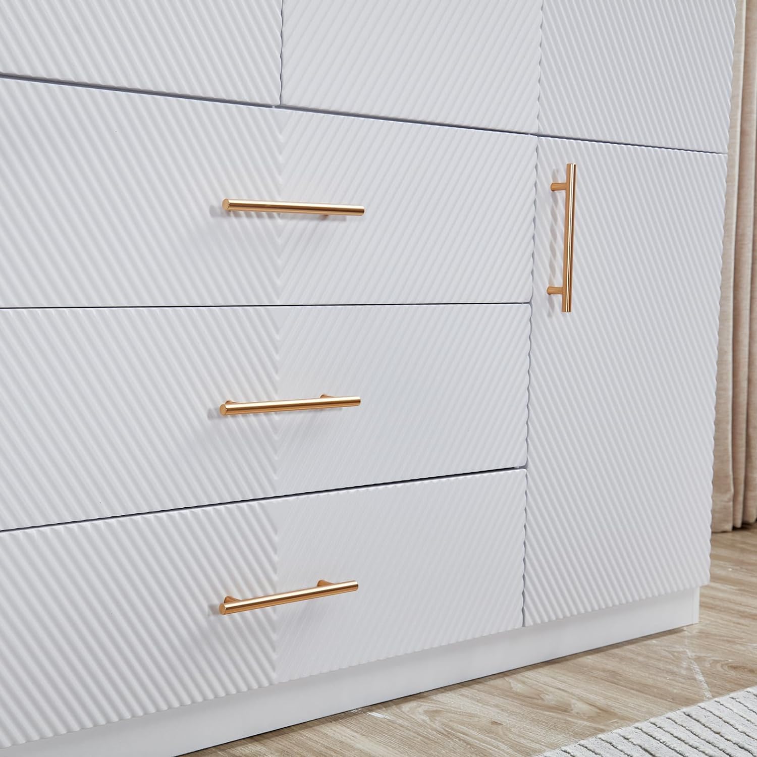 4-Door White Wood Armoire Wardrobe Closet with 3 Drawers - Spacious Storage Cabinet with Hanging Rod (63