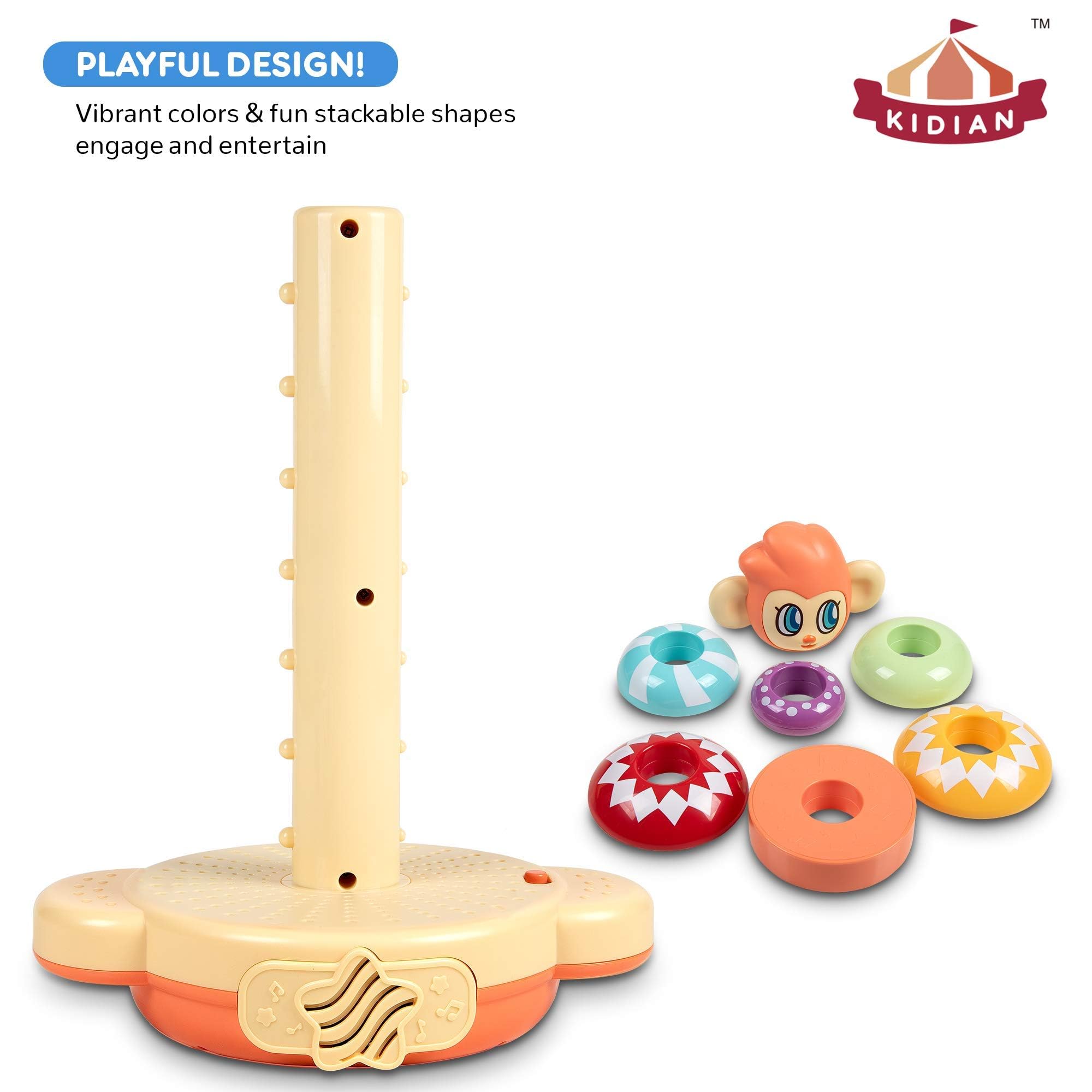 Flybar Kidian Stacking Toys - Mon Mon The Rainbow Stacker | Educational Baby & Toddler Stacking Toy (1-3 Years) | Musical Developmental Toy for Kids | Perfect for Playtime, Learning Colors & Motor Skills Development