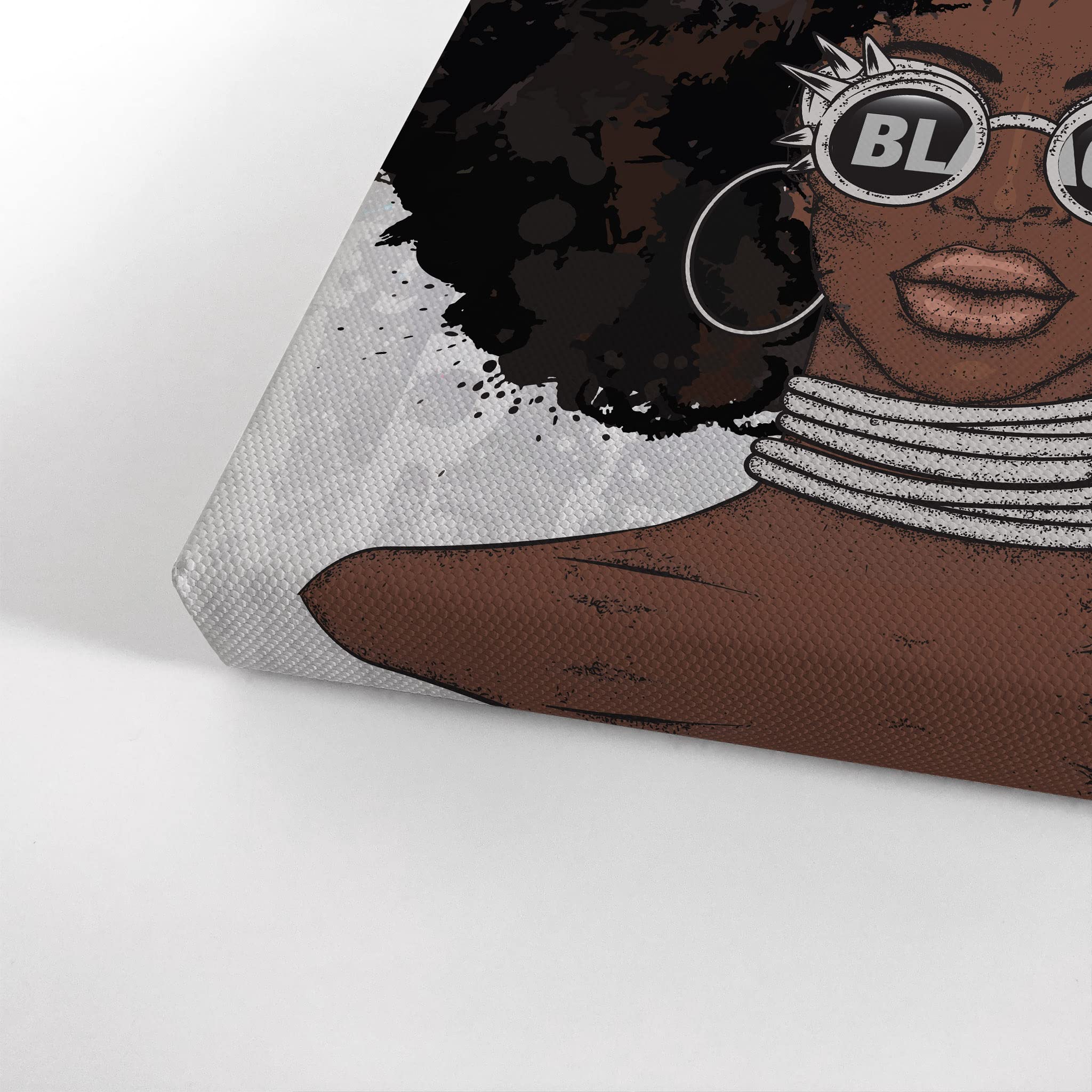 Afro Woman Canvas Wall Art Print - African American Girl Pop Art with Gray Graffiti & Black Sunglasses - 12x8 Inches Ready to Hang - Perfect for Vanity Room, Living Room, Bedroom & Bathroom Decor