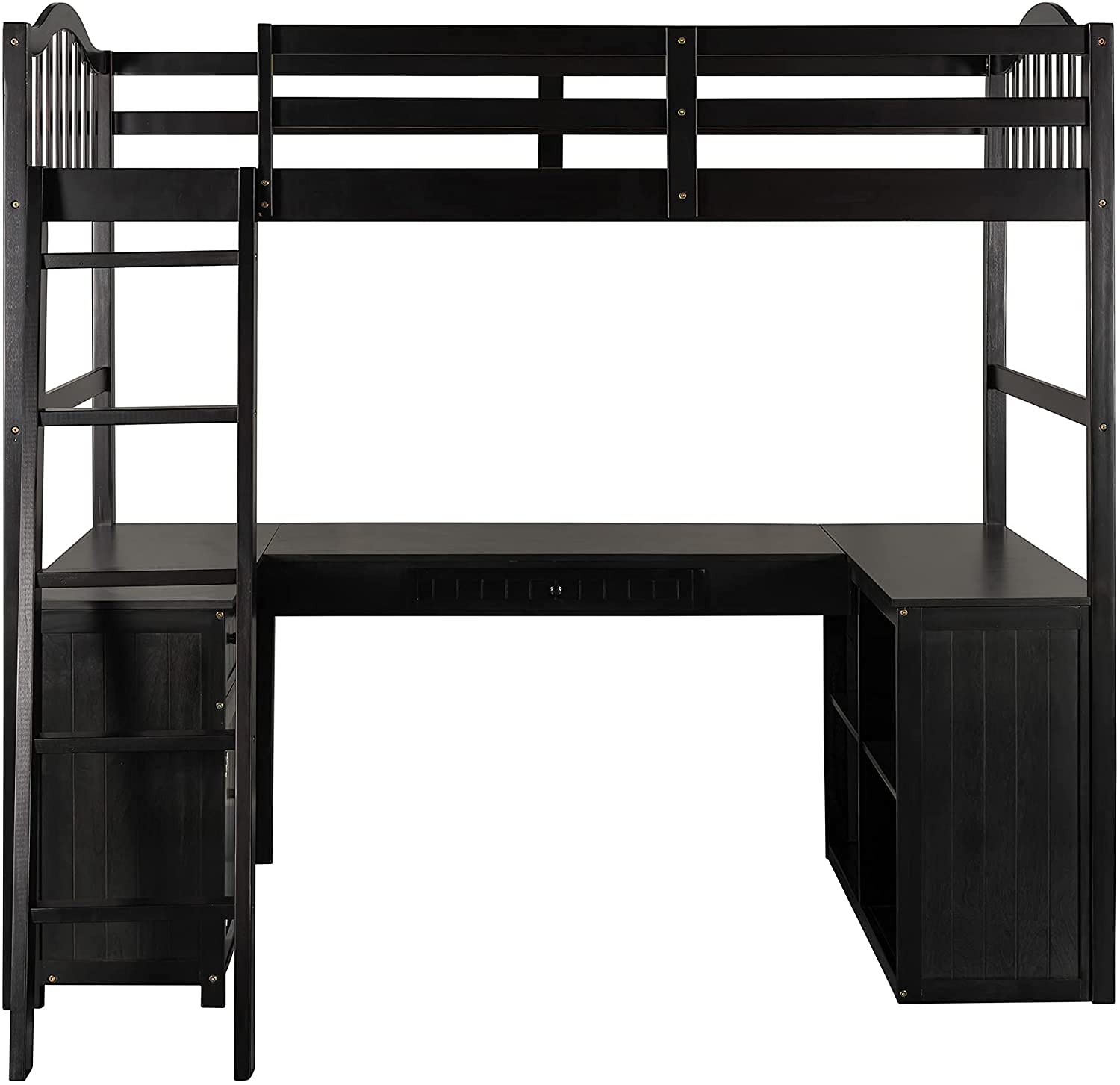 **Space-Saving Loft Bed with Desk & Storage - Twin Size Wooden Loft Bed with Drawers, Cabinet & Shelves - Kids Study & Sleep Solution (Espresso Finish, No Box Spring Needed) - Perfect for Small Bedrooms, Dorms & Apartments**