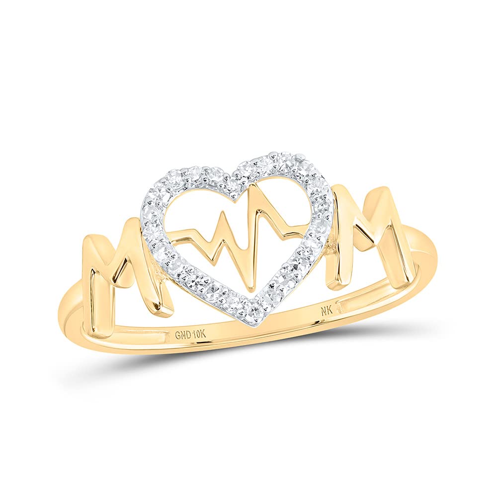 10kt Yellow Gold Women's Round Diamond Heartbeat Mom Ring - 1/10 Cttw - Perfect Gift for Mother's Day, Birthday & Anniversary