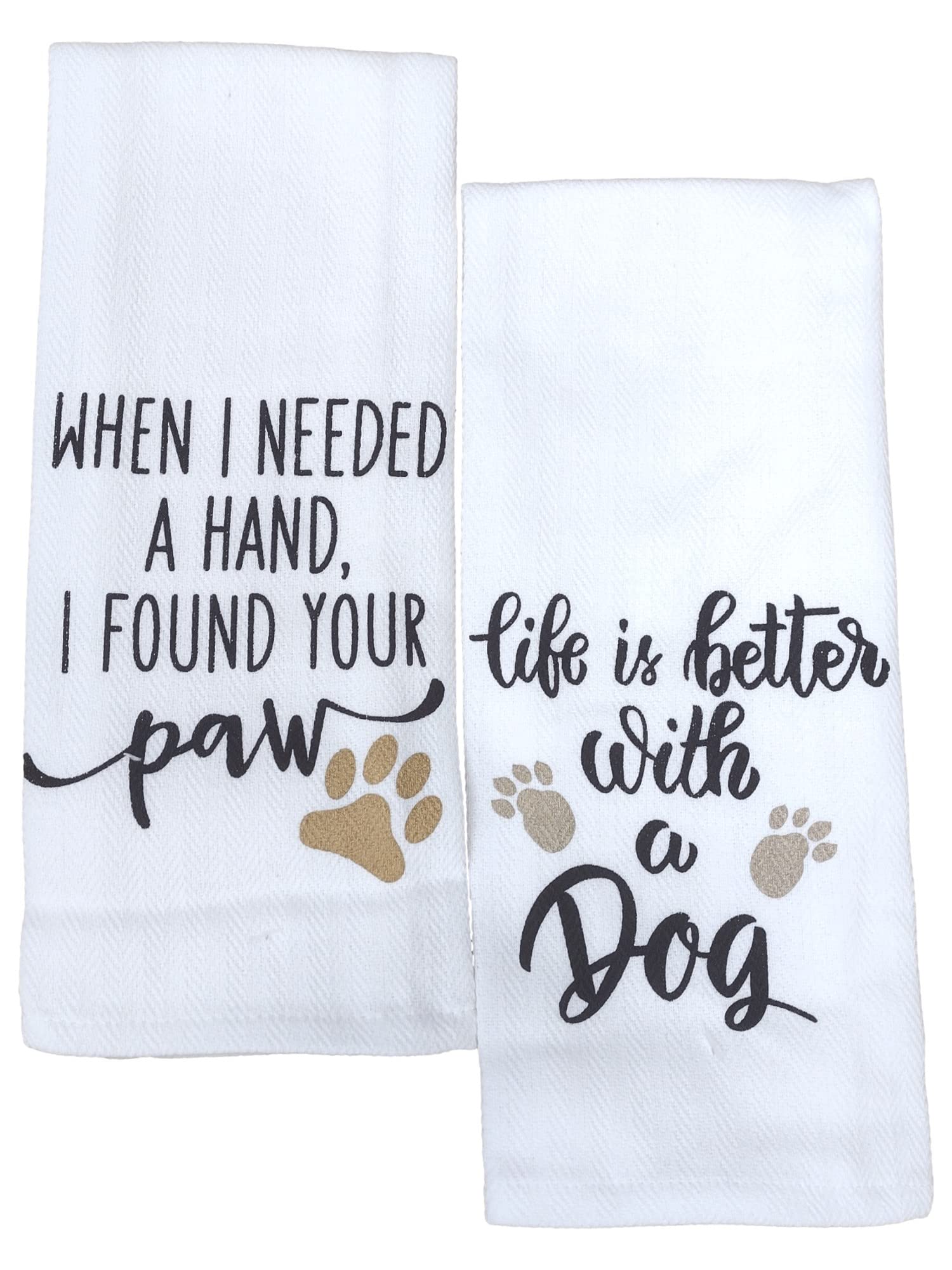 Better with a Dog Kitchen Towel Set - 2 Pack 100% Cotton Dish Towels for Drying Dishes & Decor - Cute Pet Lover Gift for Dog Owners, Kitchen & Home Decor