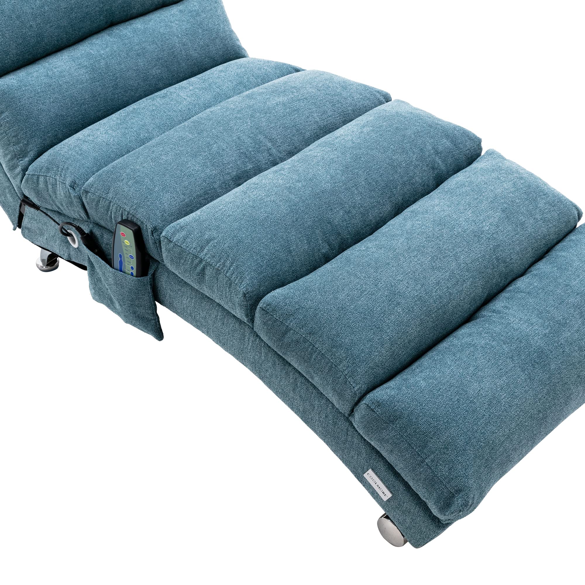 Electric Recliner Massage Chaise Lounge Chair - Ergonomic Linen Upholstered Modern Long Lounger for Living Room, Office & Bedroom - Perfect for Relaxation, Reading & Napping (Blue)